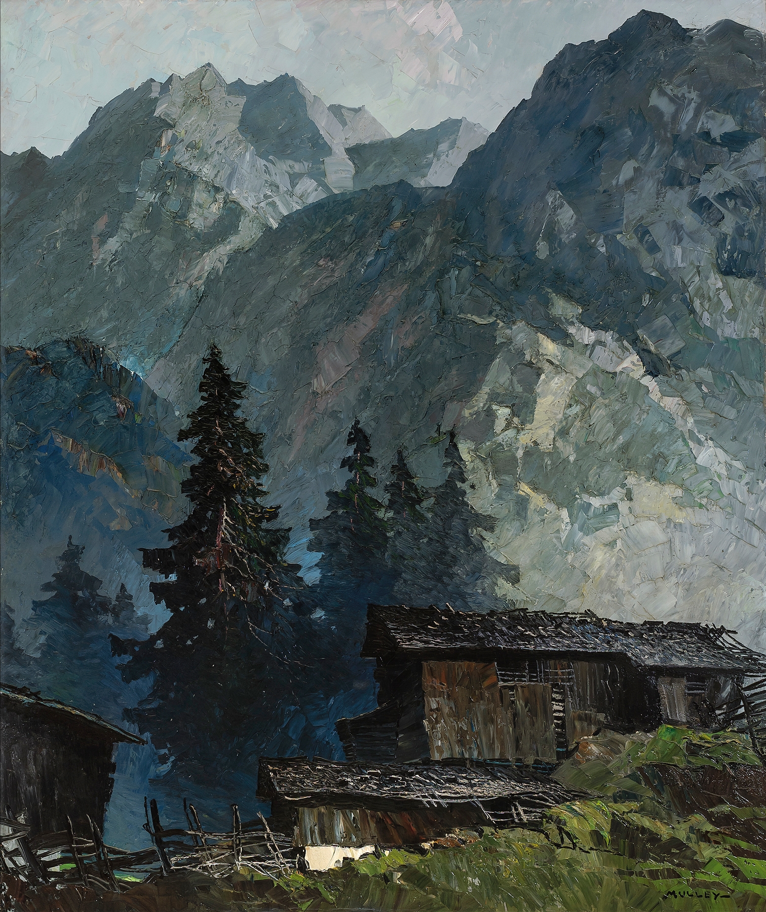 Mountain landscape with a winding path, oil painting by Oskar Mulley