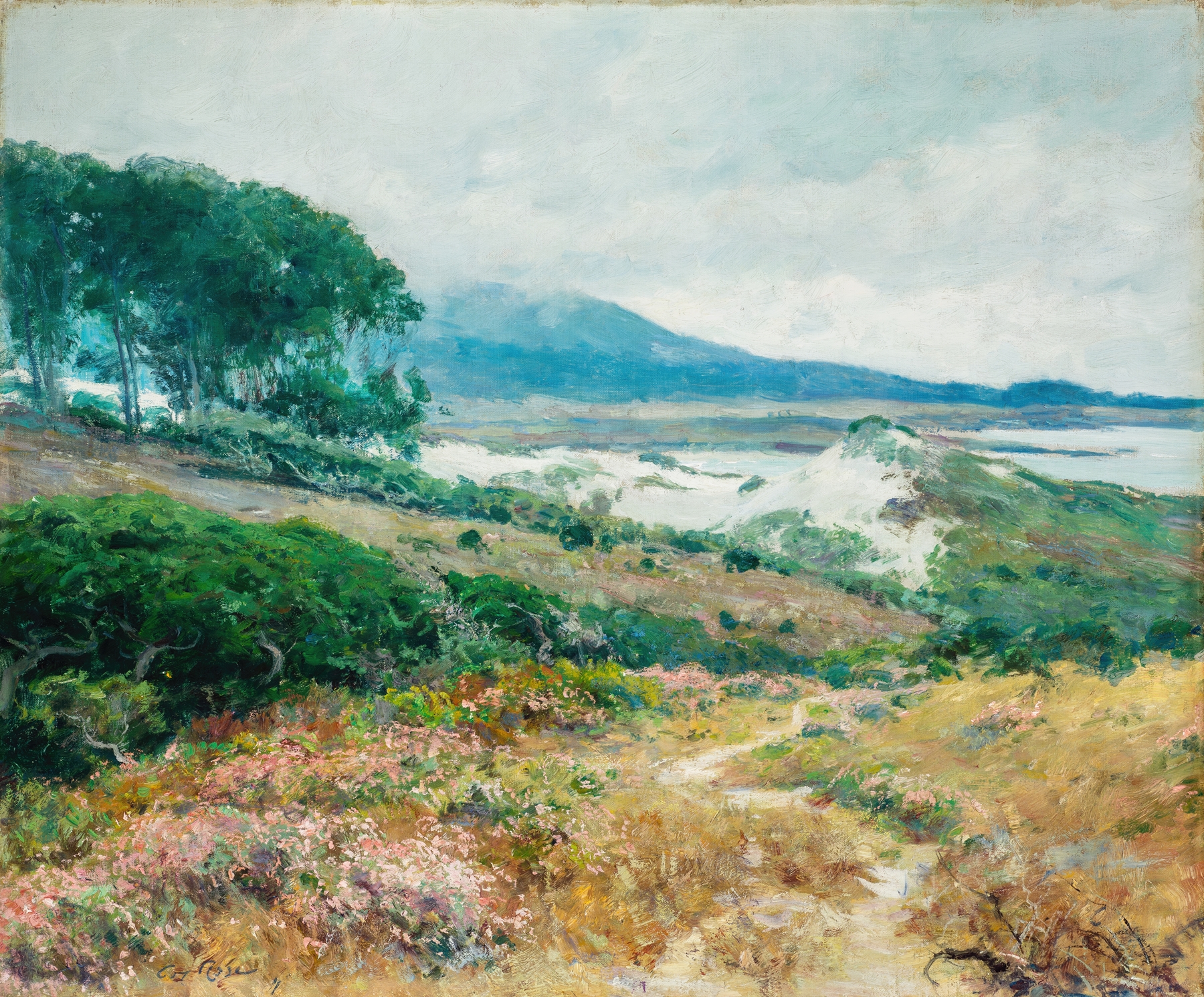 Carmel Dunes by Guy Rose, oil on canvas depicting soft dunes and golden light