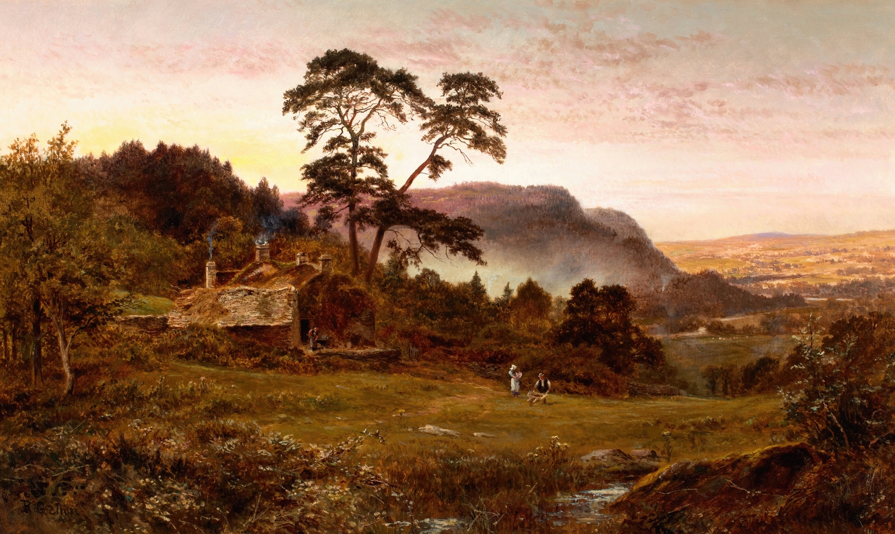 Landscape oil painting by Robert Gallon depicting a lush valley.
