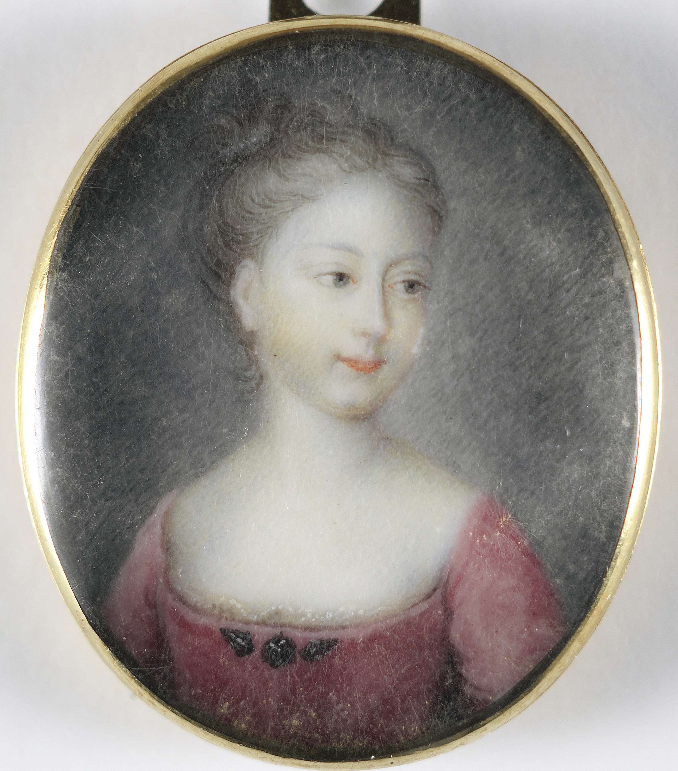 Portrait of a girl with delicate features in a blue gown, ivory medium, Unknown Artist