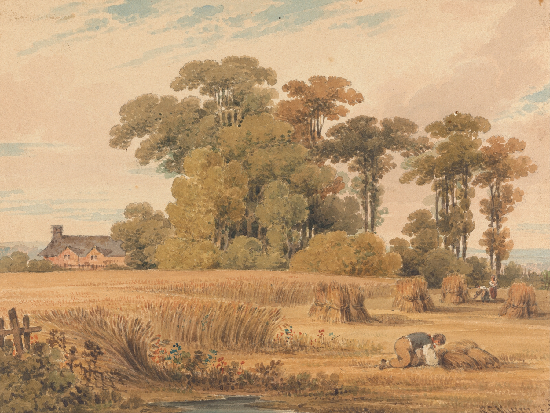 A Cornfield by Paul Sandby Munn, depicting golden wheat under soft light, oil painting
