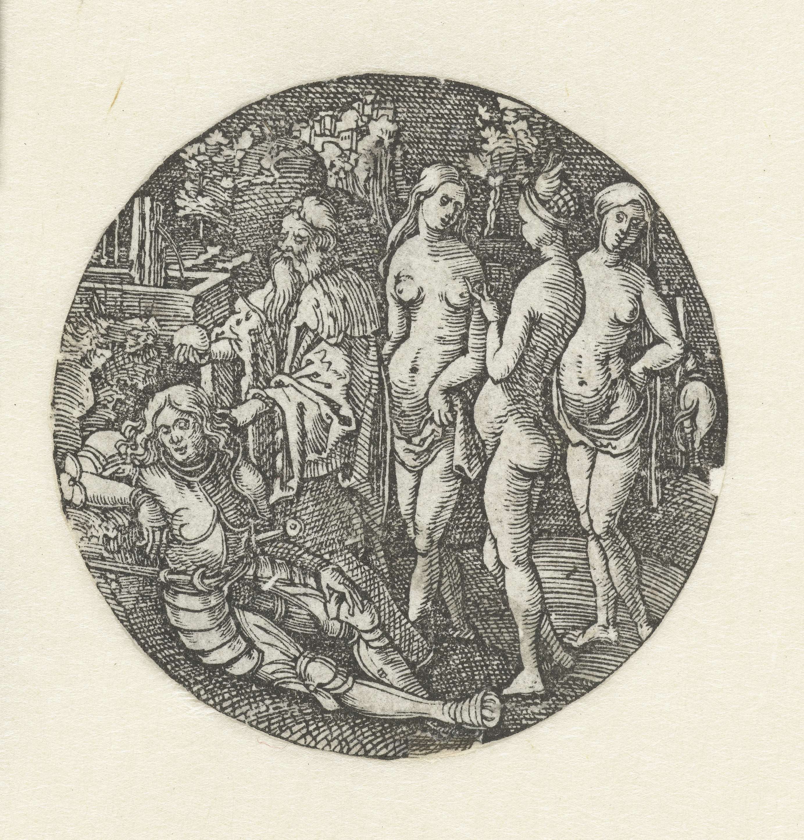 Het oordeel van Paris by Hans Springinklee, paper medium depicting mythological figures