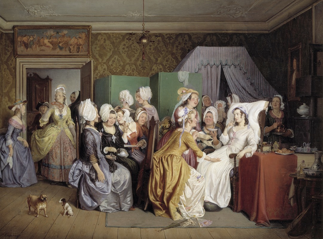 A scene depicting a moment from Ludwig Holberg’s play, showcasing a domestic interior.