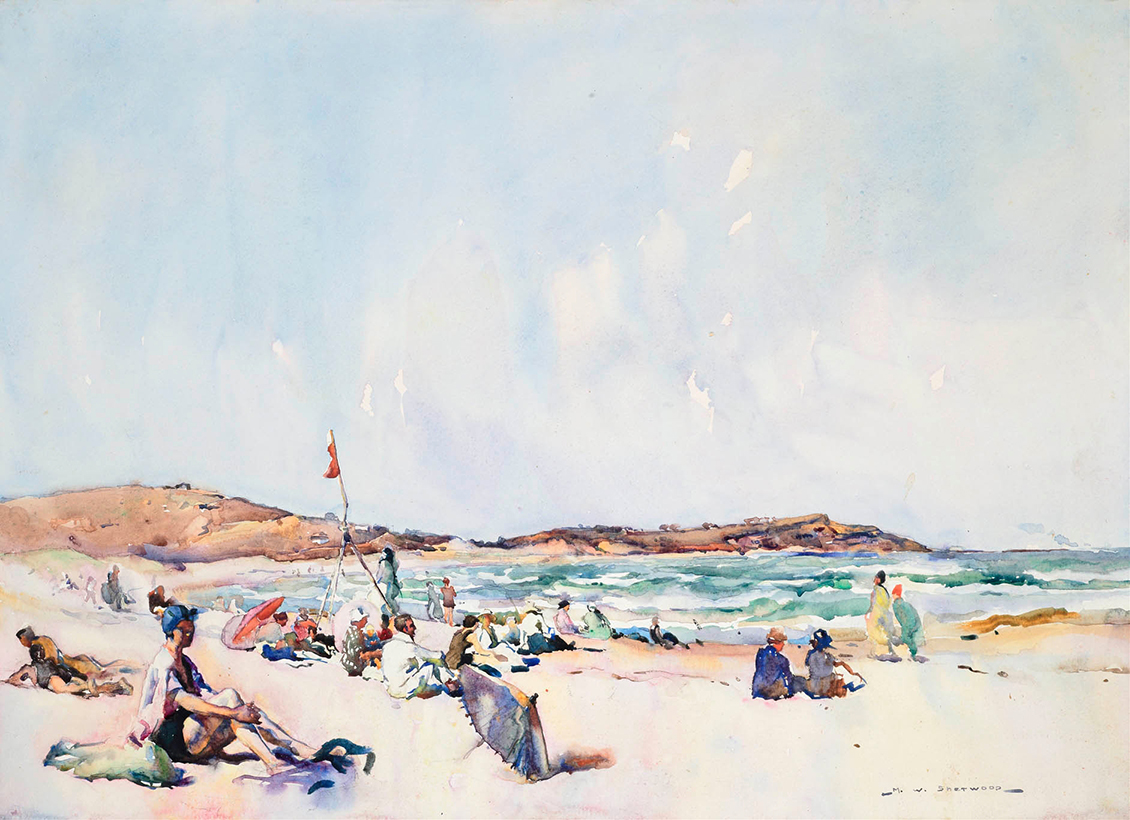 Marine scene of The beach, Dee Why, Sydney by Maud Sherwood, oil on canvas