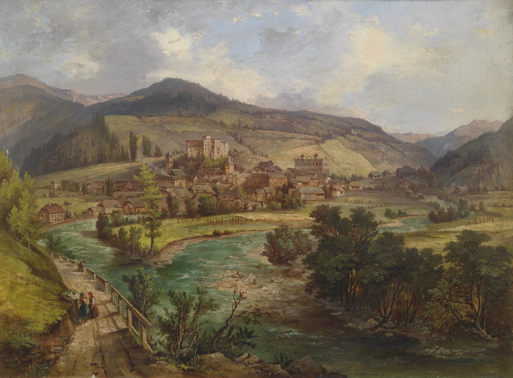 Landscape with a river and hills, oil on canvas by Jakob Canciani