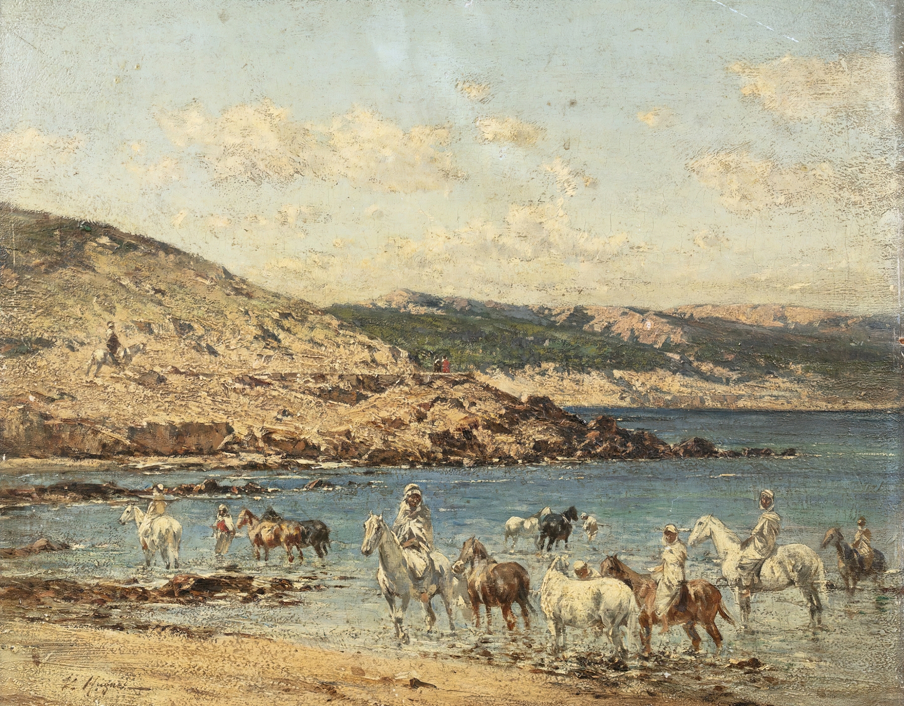 Horses Drinking, by Victor Huguet, public domain