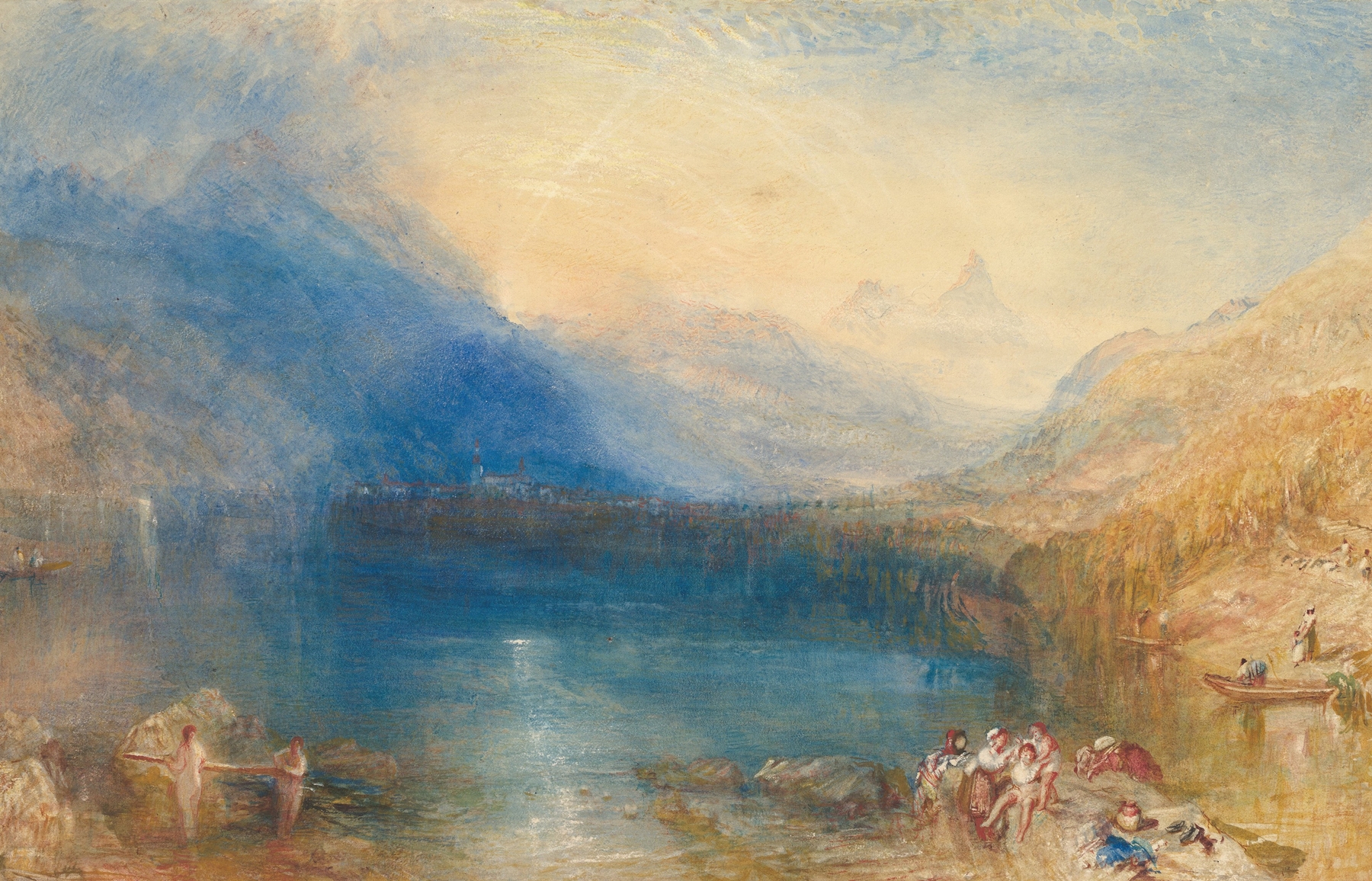 The Lake of Zug by Joseph Mallord William Turner, oil painting of a serene lake with reflections.