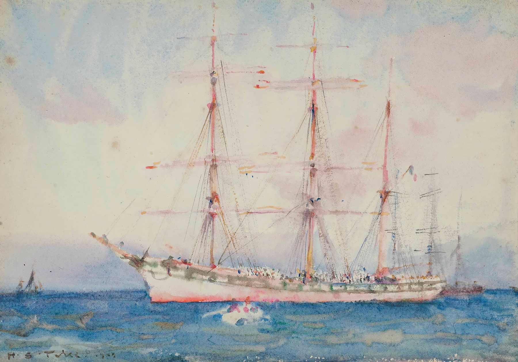 French Windjammer At Anchor Signed And Indistinctly, by Henry Scott Tuke, public domain