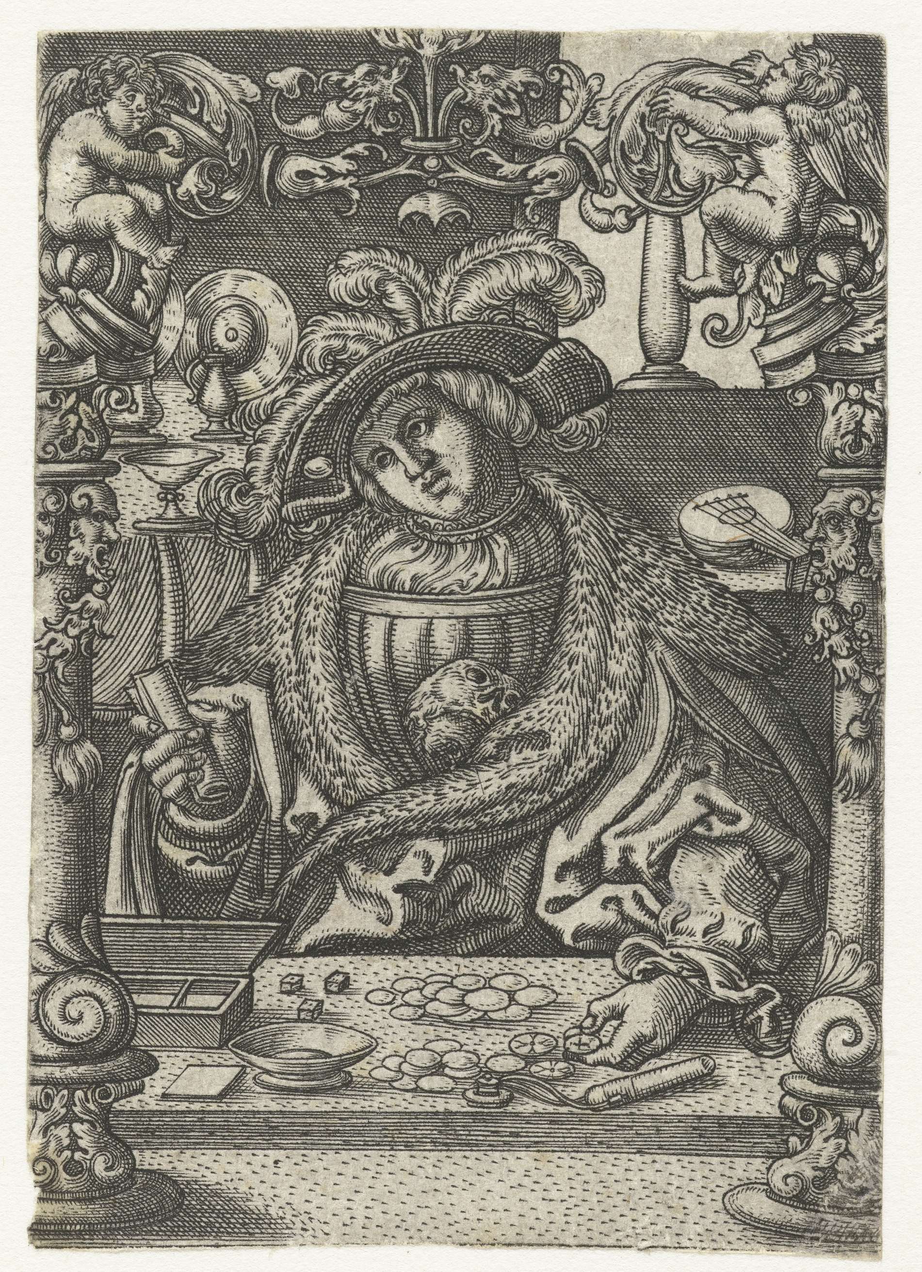 Engraving by Monogrammist AC depicting a young man with light and shadow.
