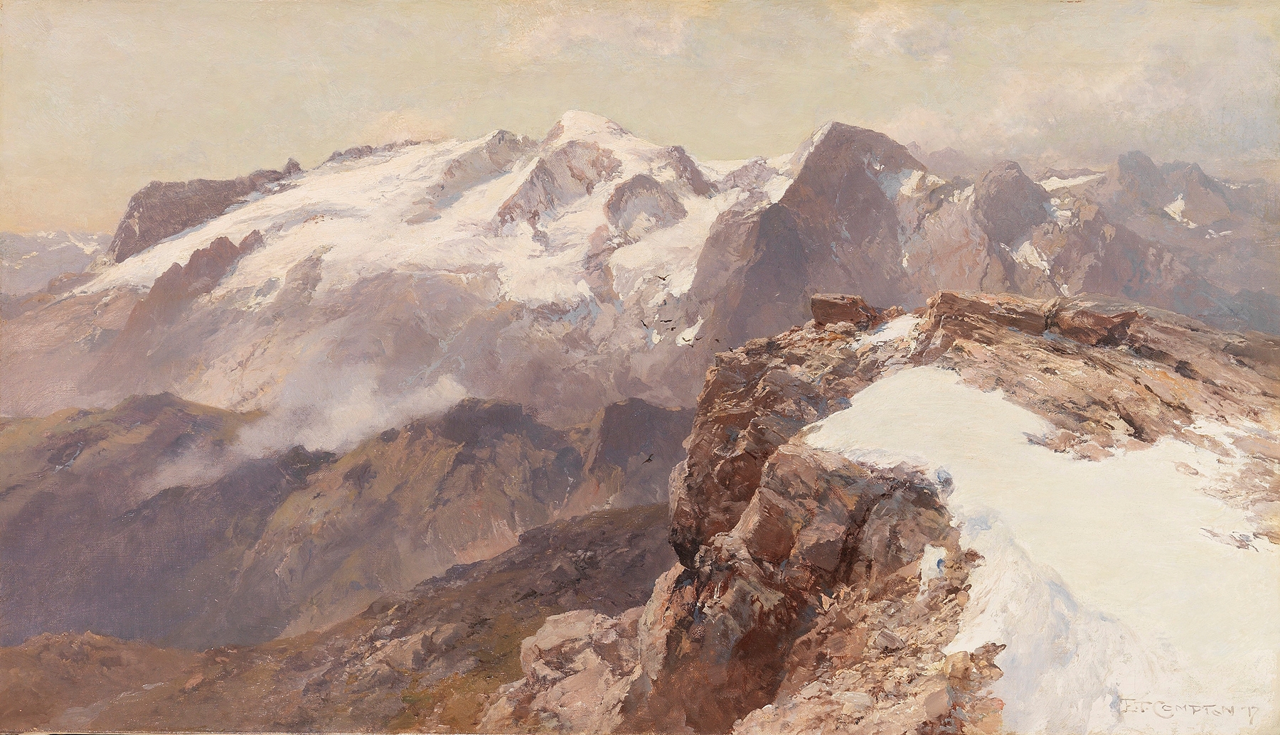 Oil painting of Marmolata mountain by Edward Theodore Compton
