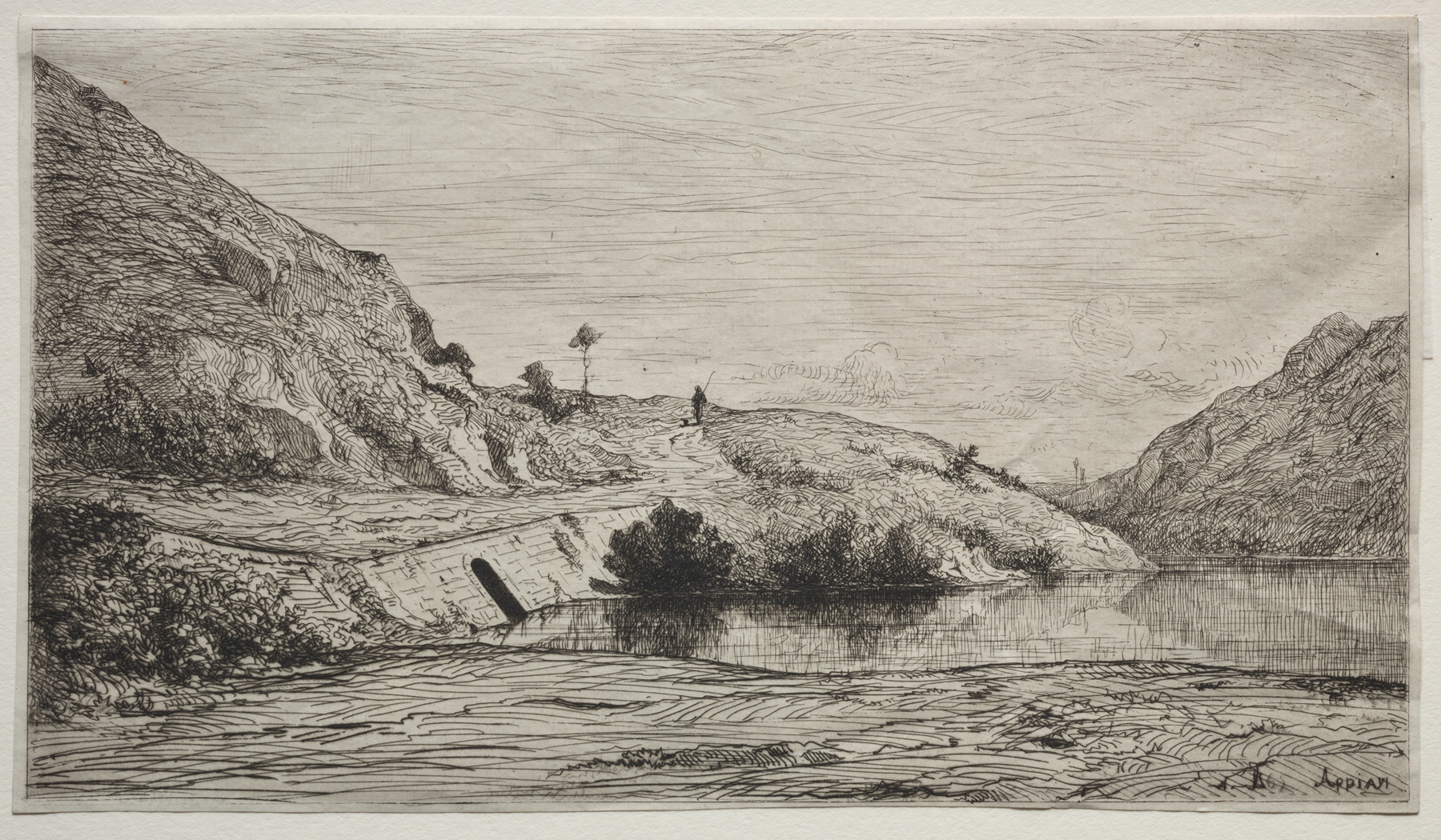 Banks of the Rhone, oil on canvas by Adolphe Appian, depicting a river at twilight with trees.