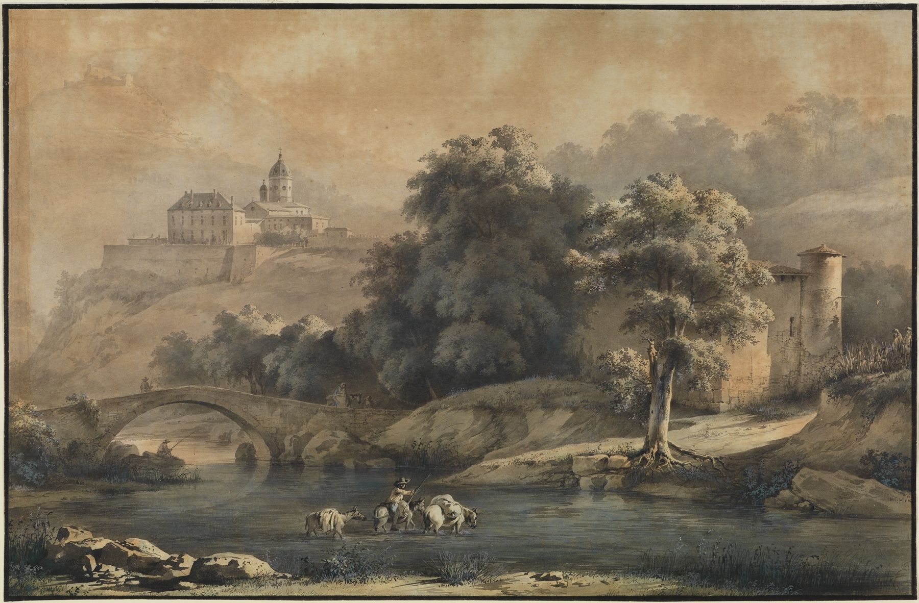 Landscape with a river and mountains, created by Jean-Jacques de Boissieu in 1795