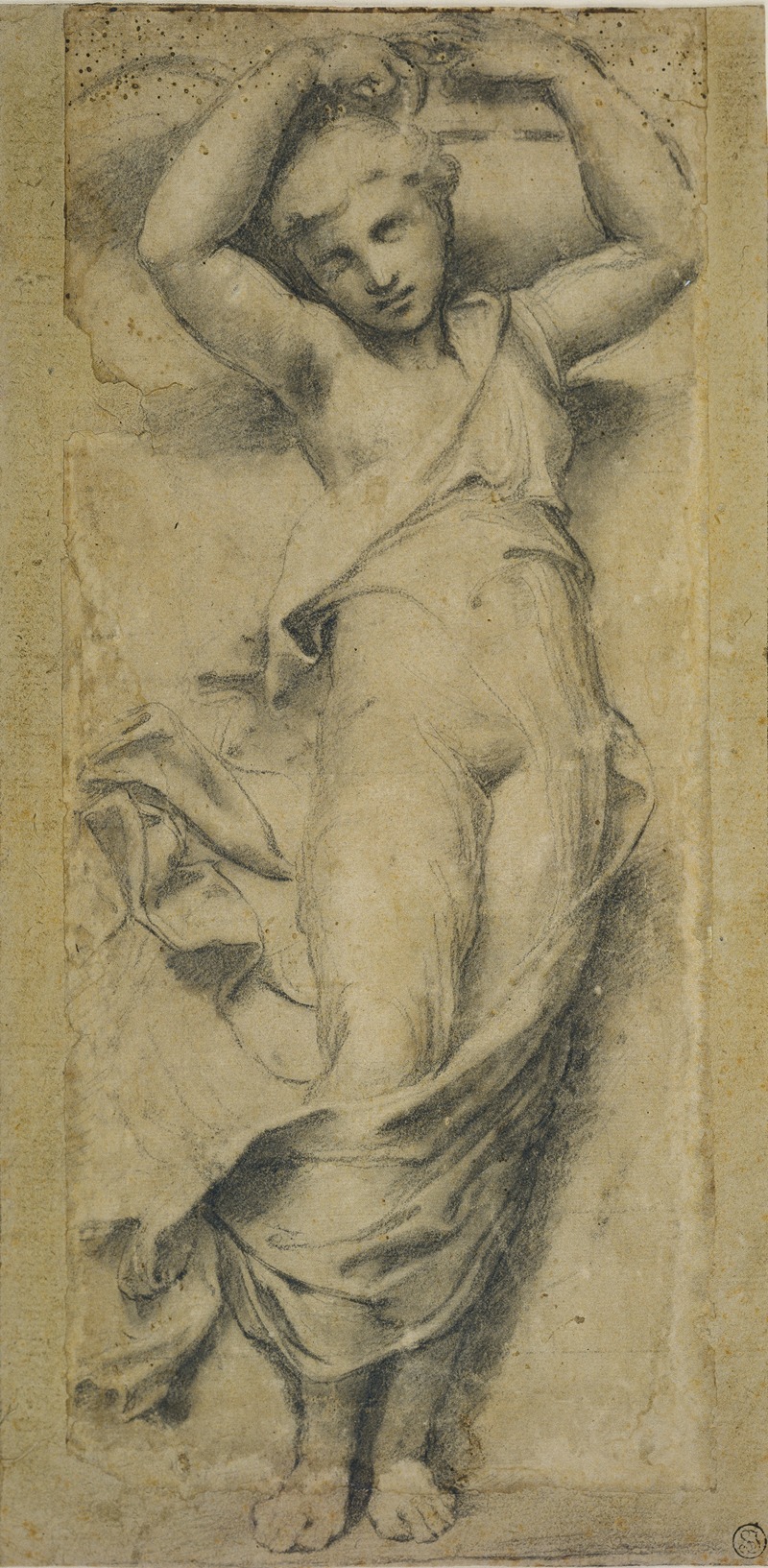 Caryatid by Raphael depicts a graceful female figure supporting an architectural element.