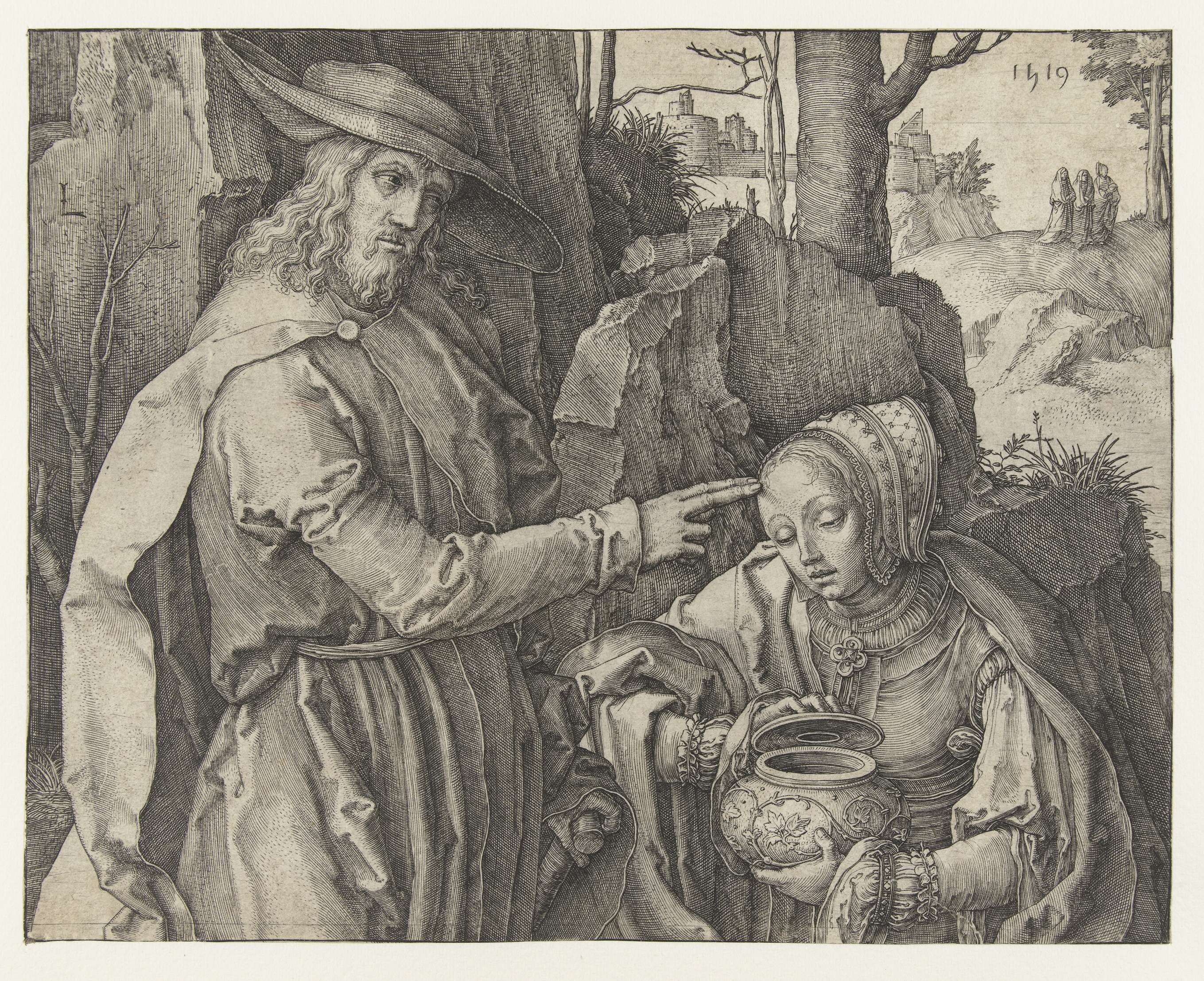 Engraving by Lucas van Leyden depicting Maria Magdalena in divine light