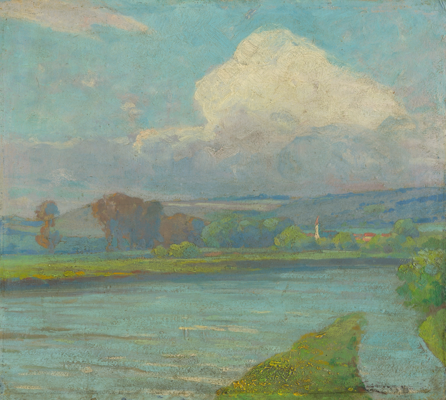Landscape with river, by Ľudovít Čordák, public domain