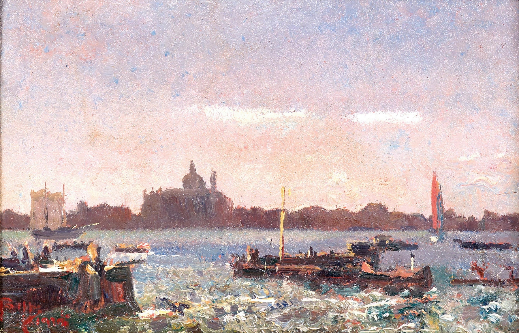 Venice, in the background with Santa Maria della Salute, by Beppe Ciardi, public domain
