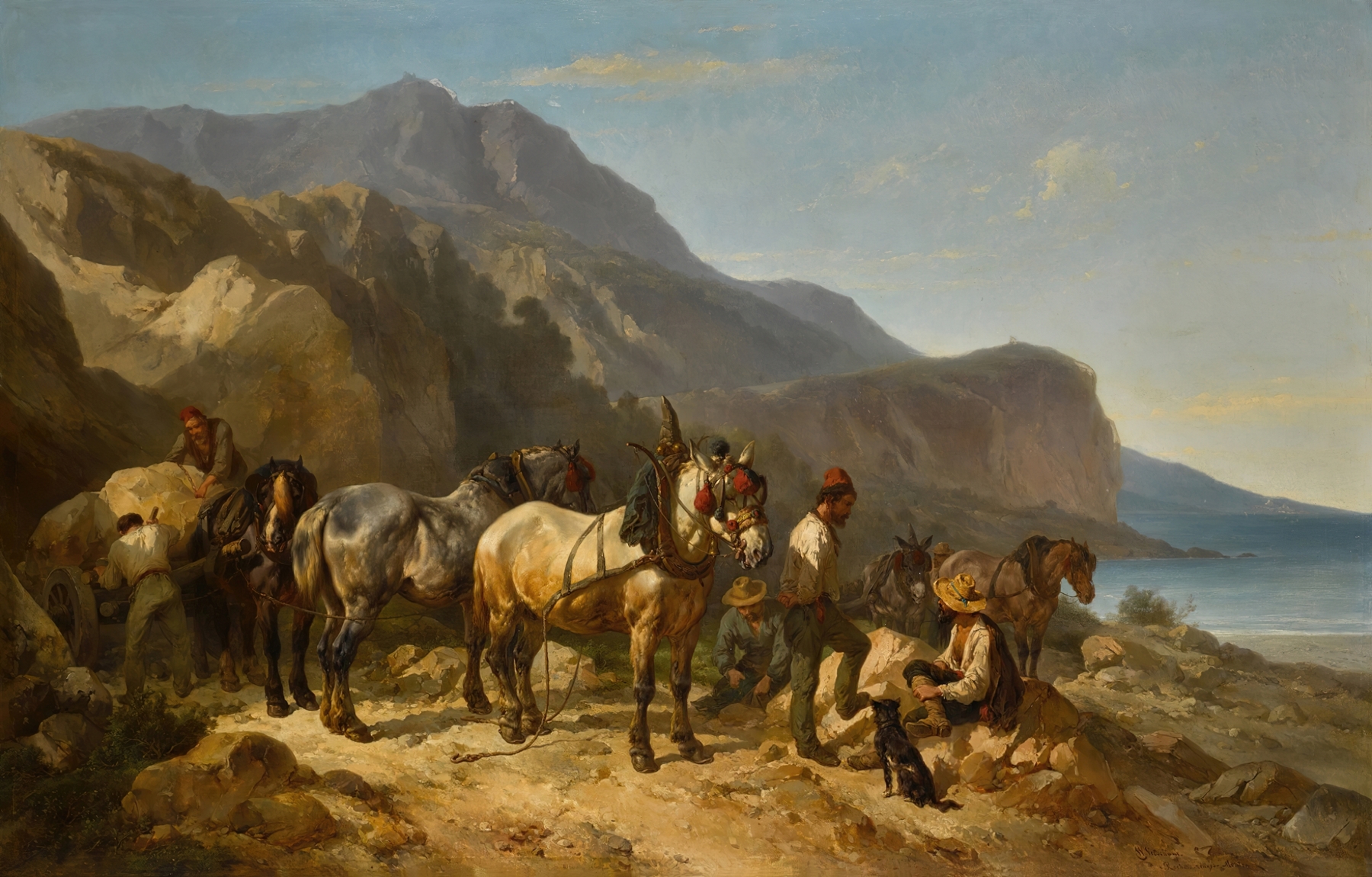 Rochers rouges, Menton by Wouterus Verschuur, oil painting depicting red cliffs and the sea