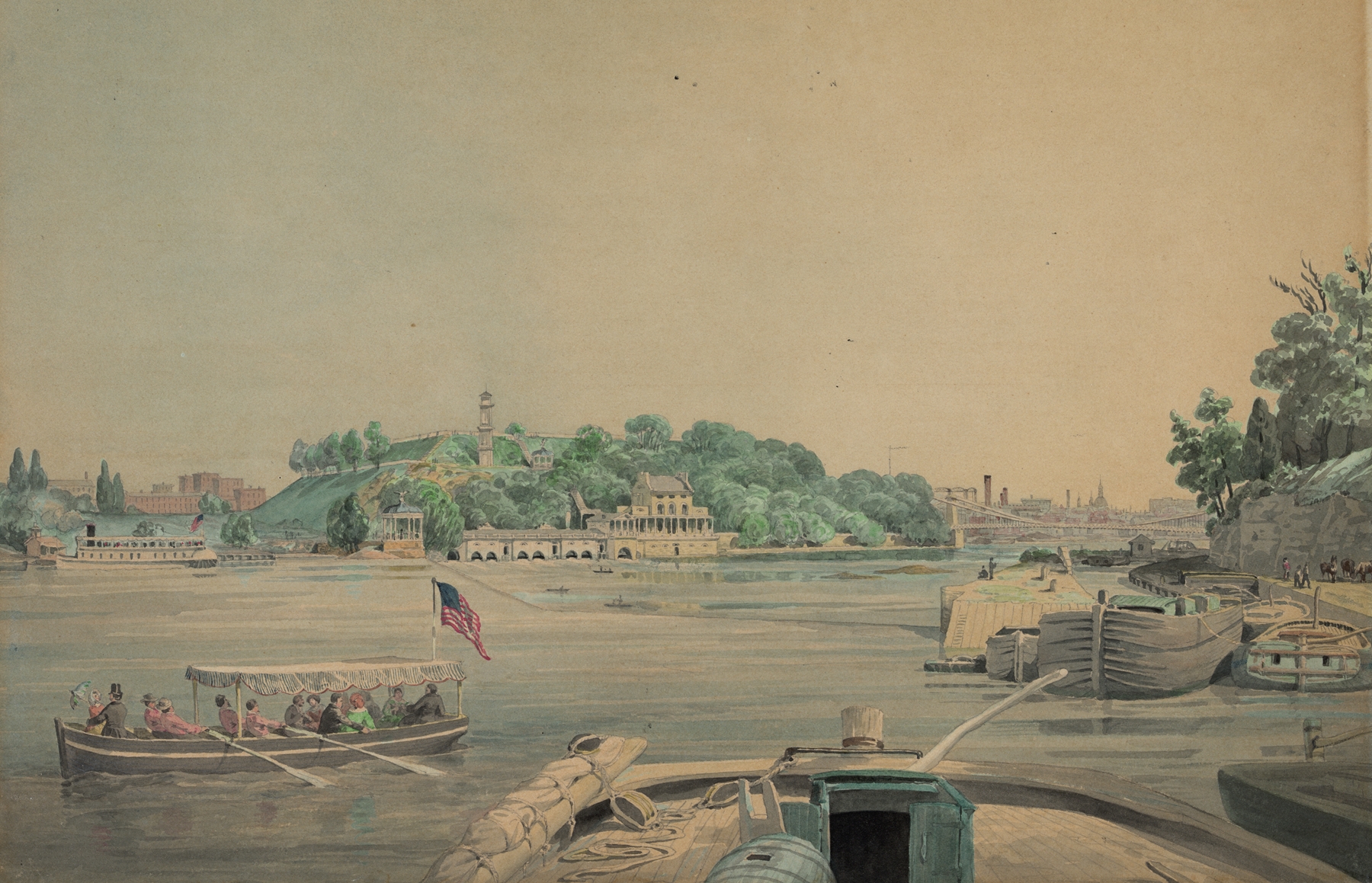 Fairmount [Waterworks on the Schuylkill River, Philadelphia, Pa.], by James Fuller Queen, public domain