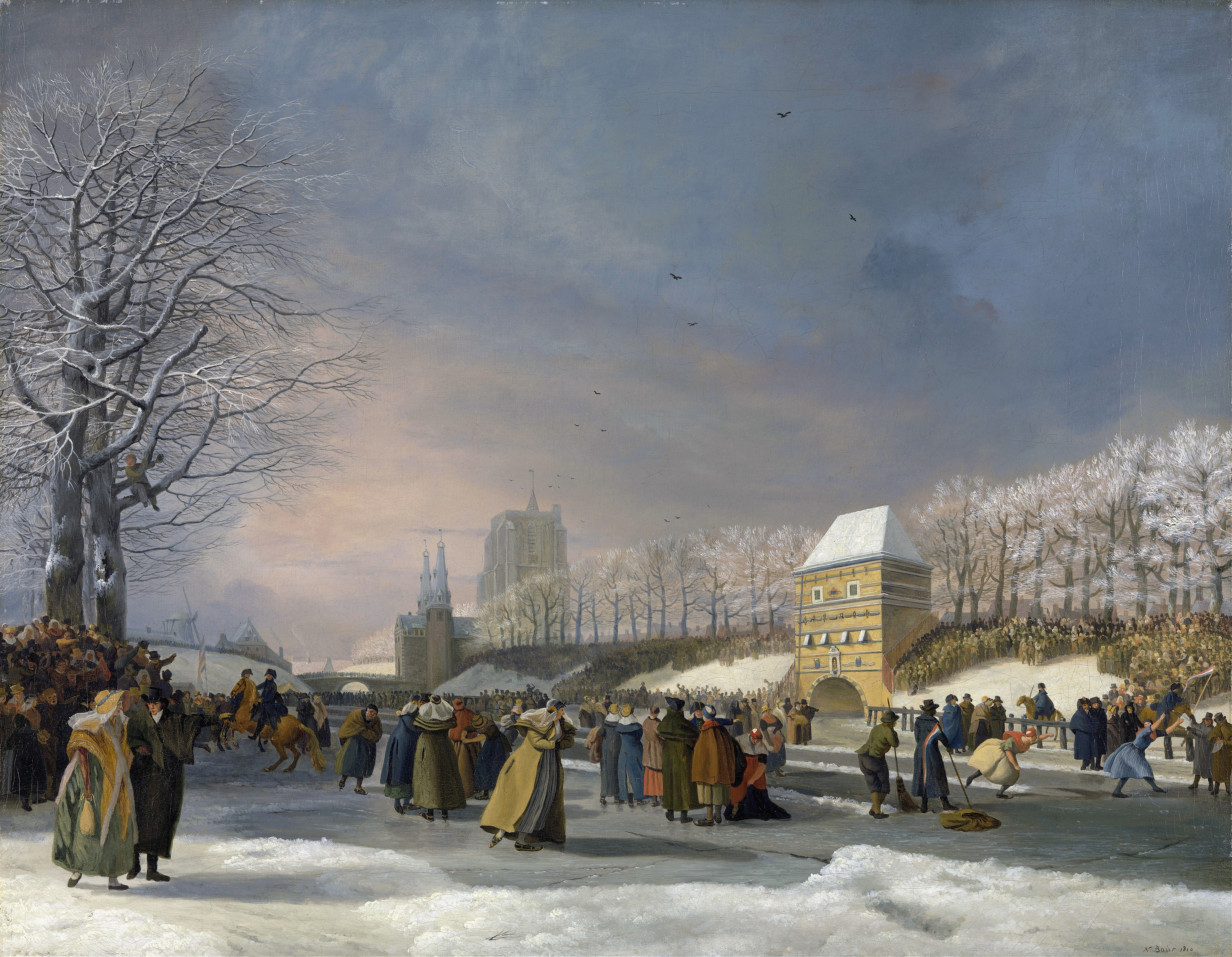 Women's Skating Competition on the Stadsgracht, 1809 by Nicolaas Baur, oil painting