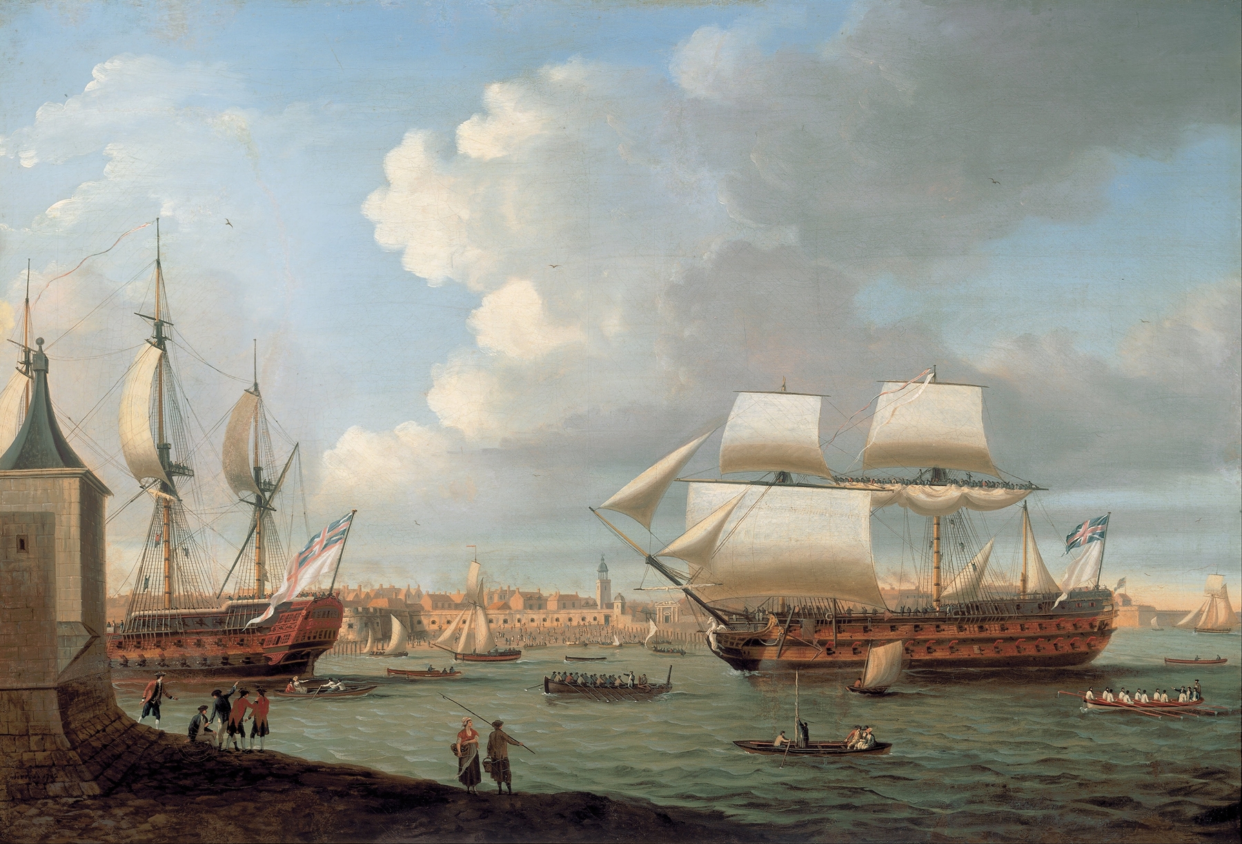 Foudroyant and Pégase entering Portsmouth Harbour, 1782, by Dominic Serres, public domain