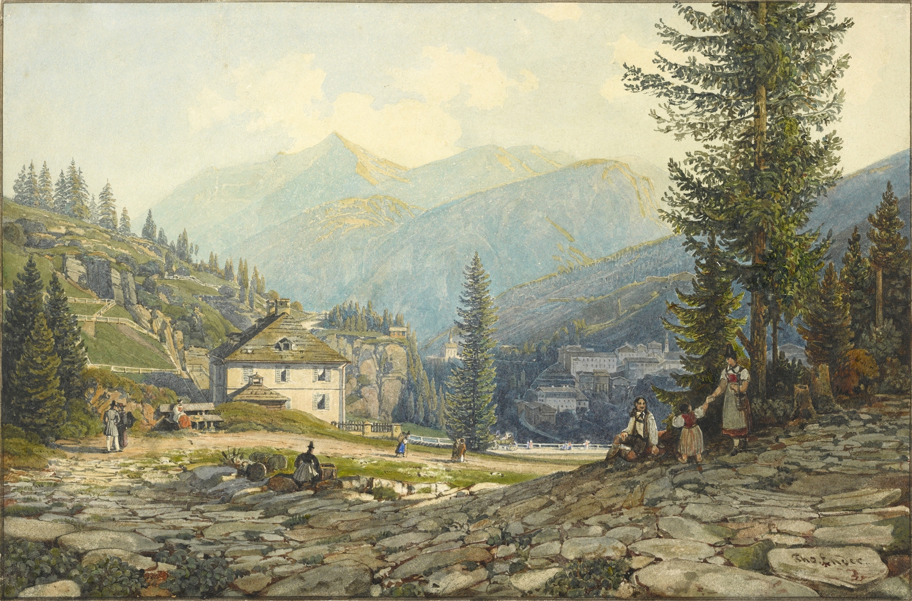 Landscape featuring the residence of Archduke Johann by Thomas Ender, oil painting