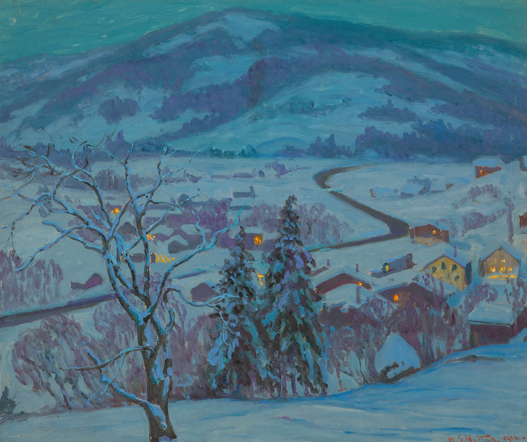 Landscape of rolling hills at sunset, oil painting by William Samuel Horton