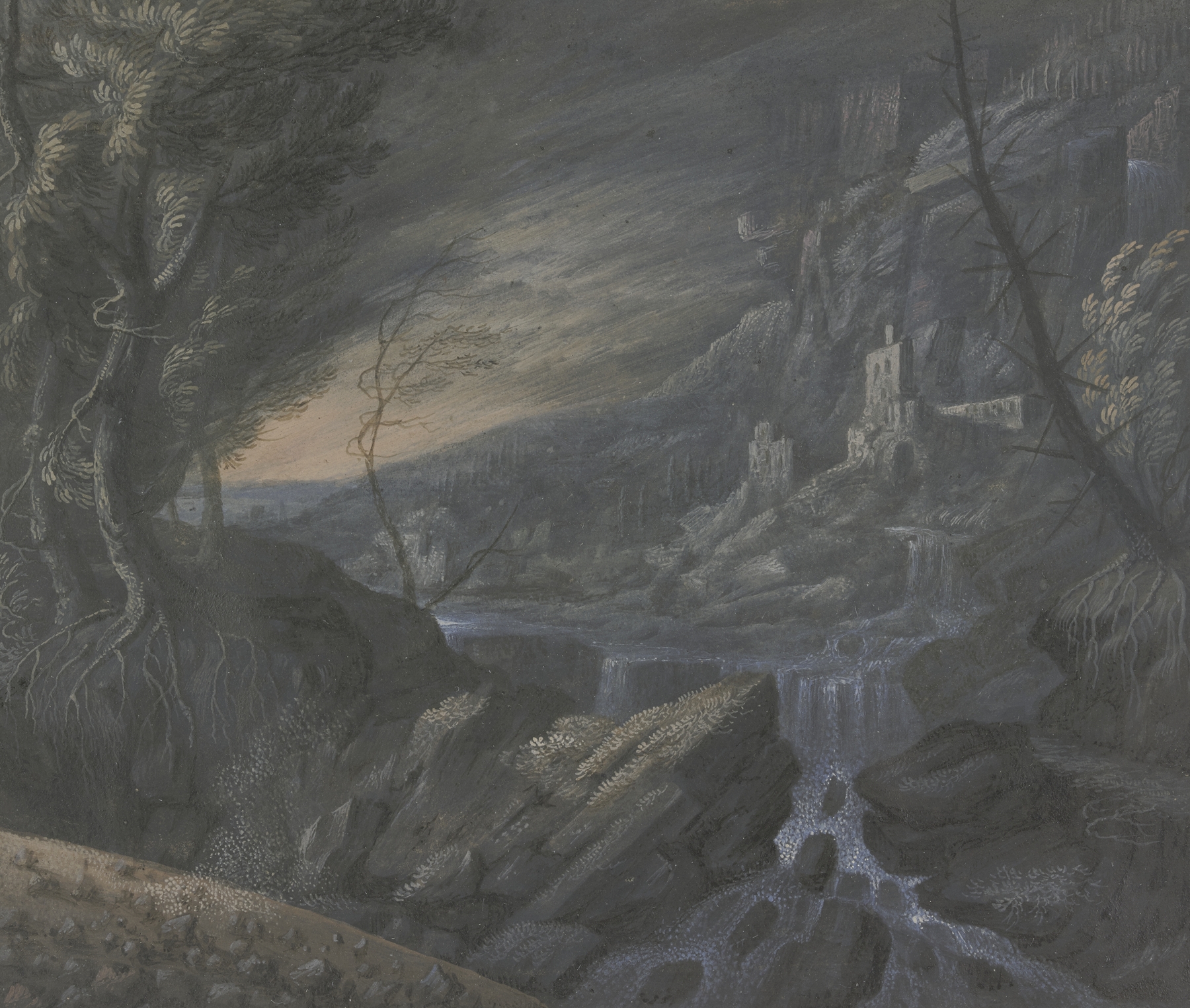 Landscape with mountains and castles, oil painting by Johann Nikolaus Gassner