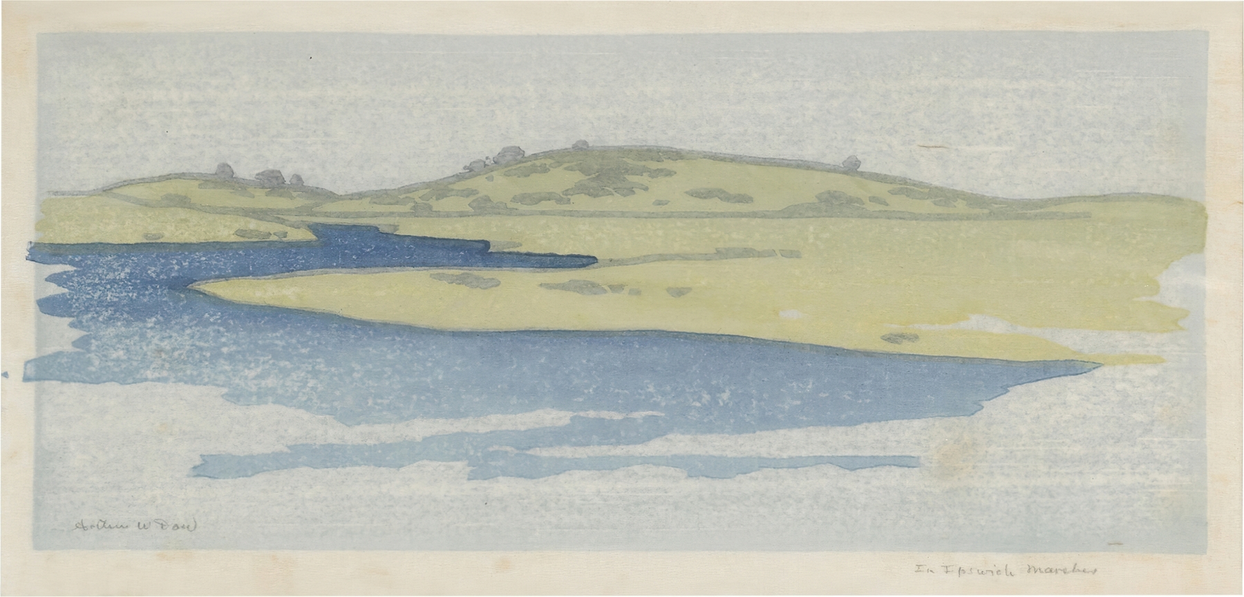 In Ipswich Marshes by Arthur Wesley Dow, oil on canvas depicting a tranquil marsh landscape