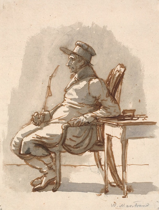 A portrait of a man with a pipe and cap, painted by Wilhelm Marstrand.