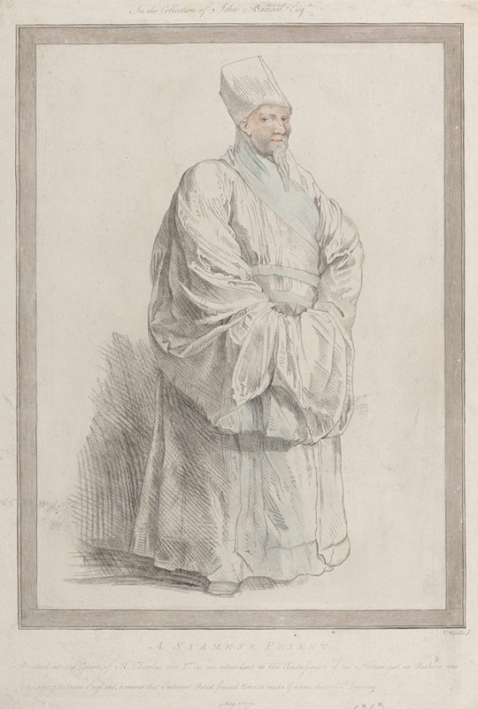 A portrait of a Siamese priest dressed in traditional attire.
