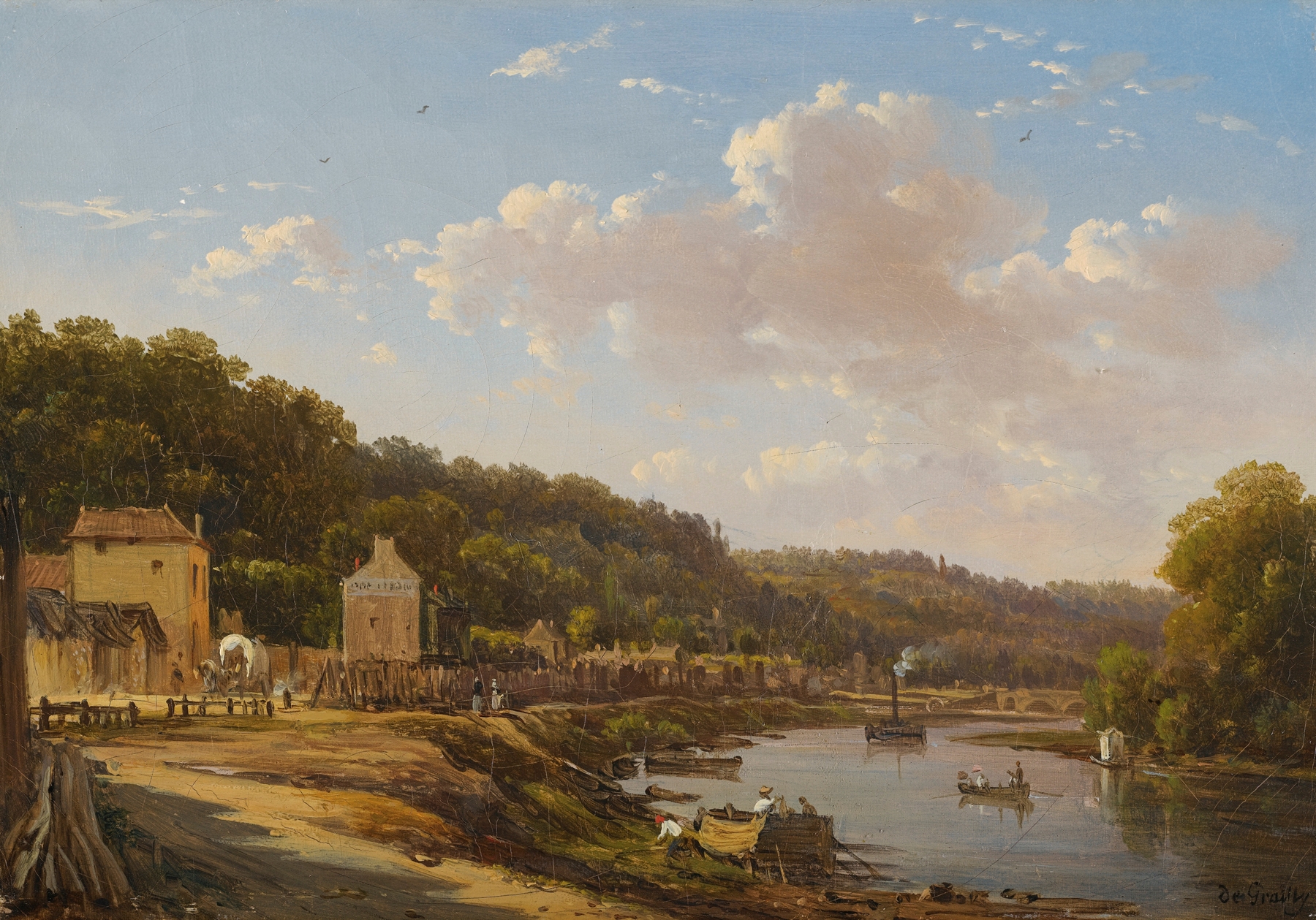 Landscape of the Seine river with reflections, oil painting by Victor de Grailly