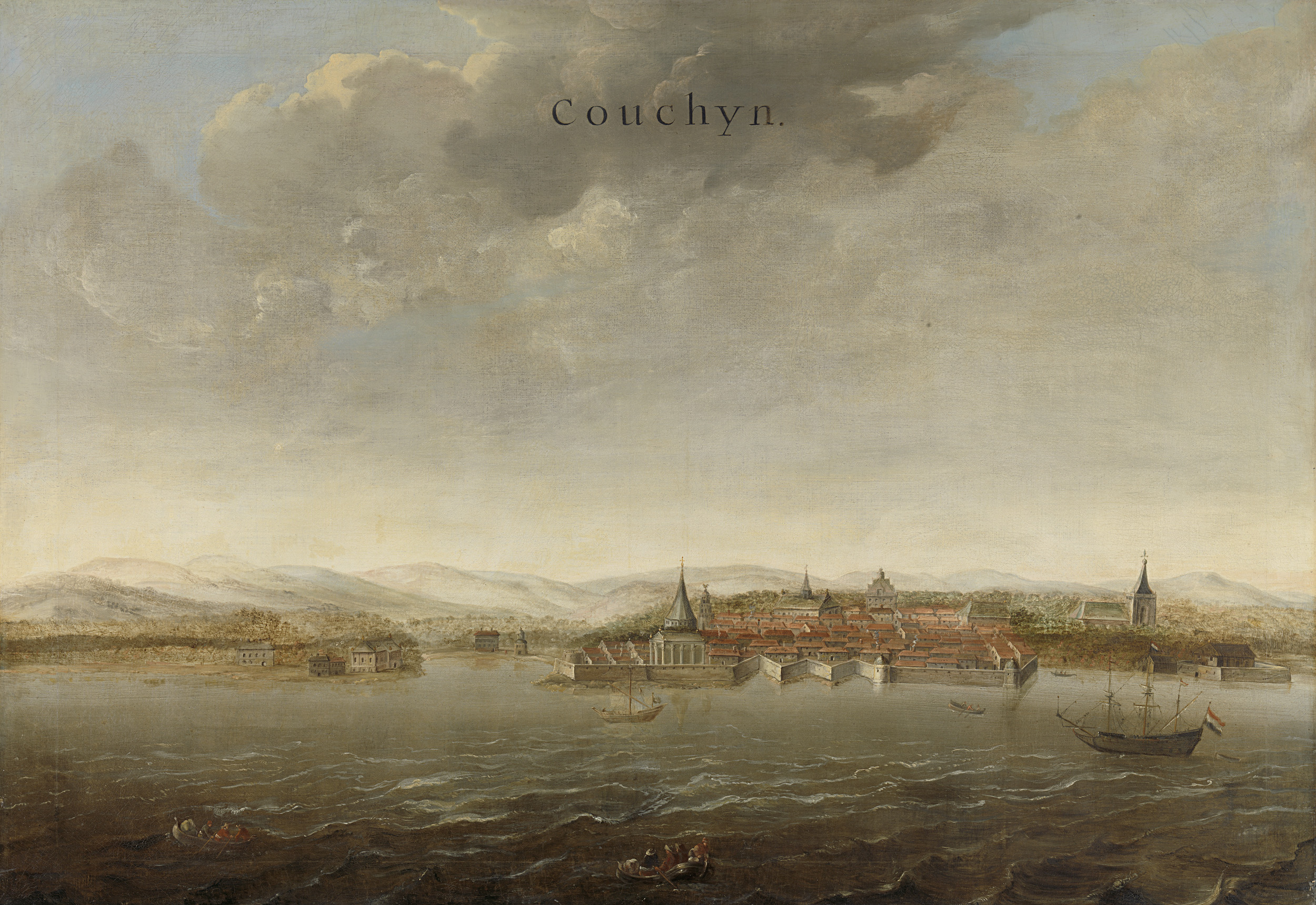 Oil painting by Johannes Vinckboons depicting trading posts of the Dutch East India Company.