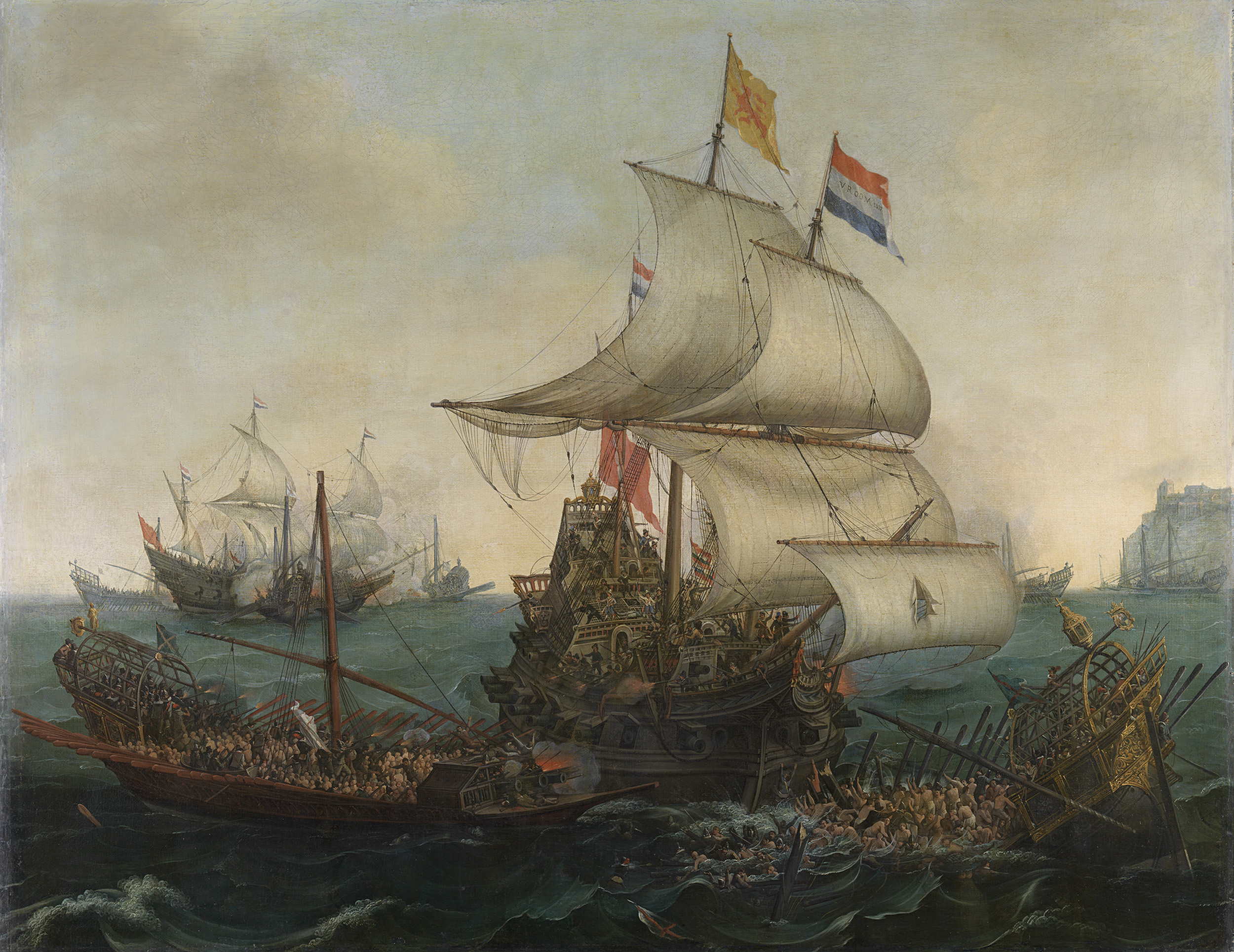 Dutch Ships Ramming Spanish Galleys near Calais, 3 October 1602, by Hendrick Cornelisz Vroom, public domain