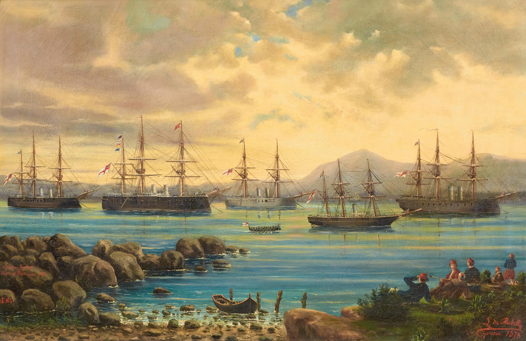 Marine scene with a ship in a storm by Ludwig Rubelli von Sturmfest, medium unknown