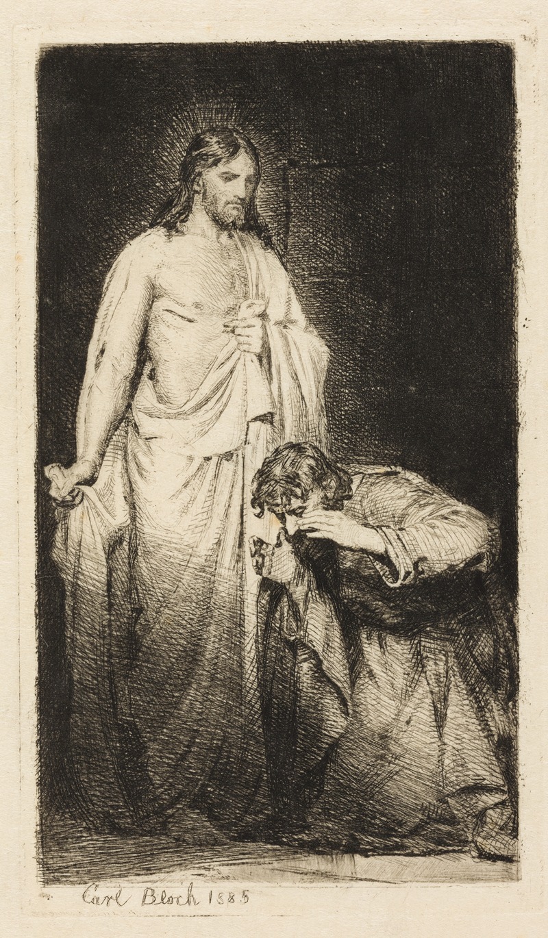 Carl Bloch's painting depicts the moment of Christ revealing his wounds to Thomas.