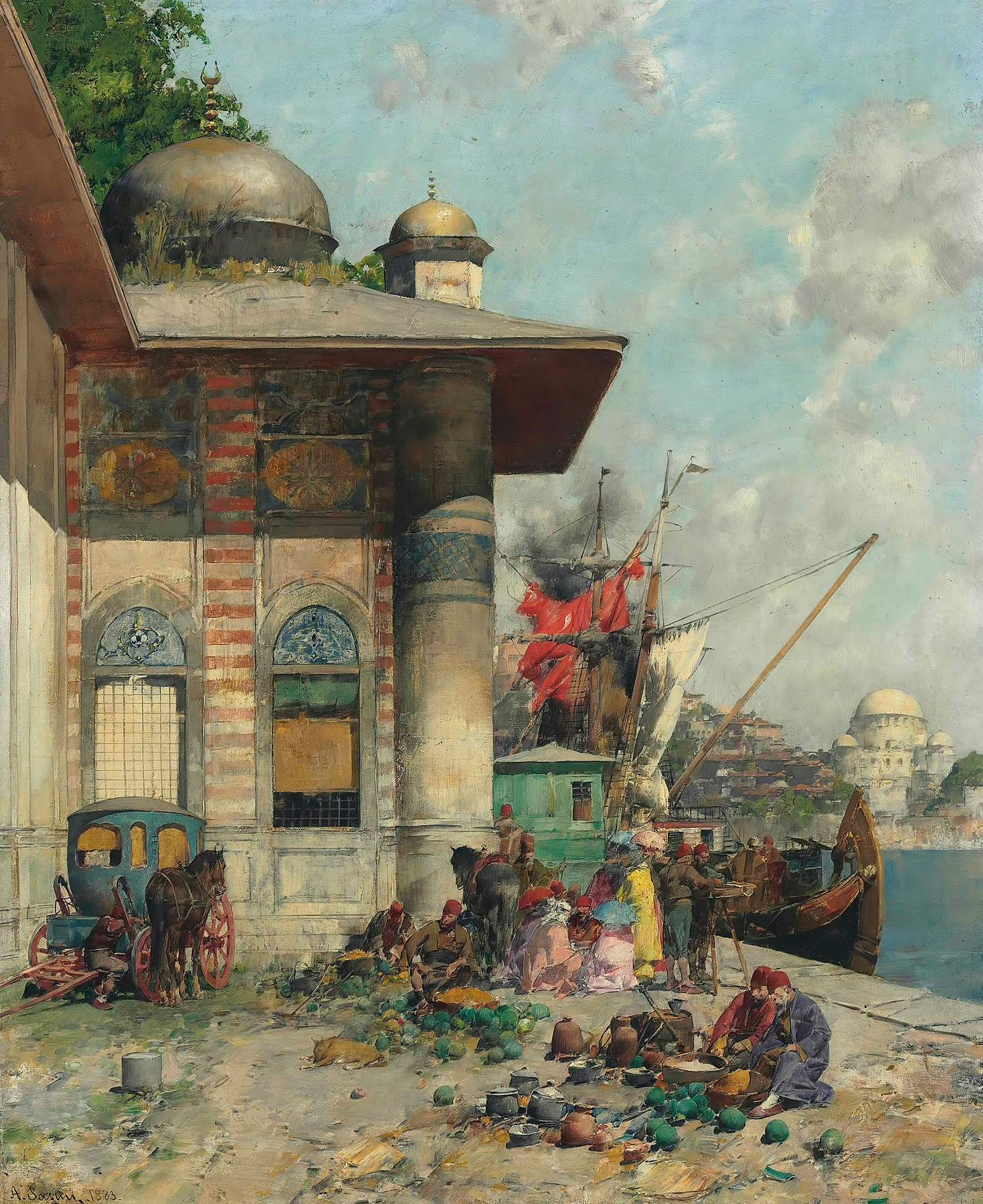 Market Day, A Capriccio Of The Old City Shores, Constantinople, by Alberto Pasini, public domain