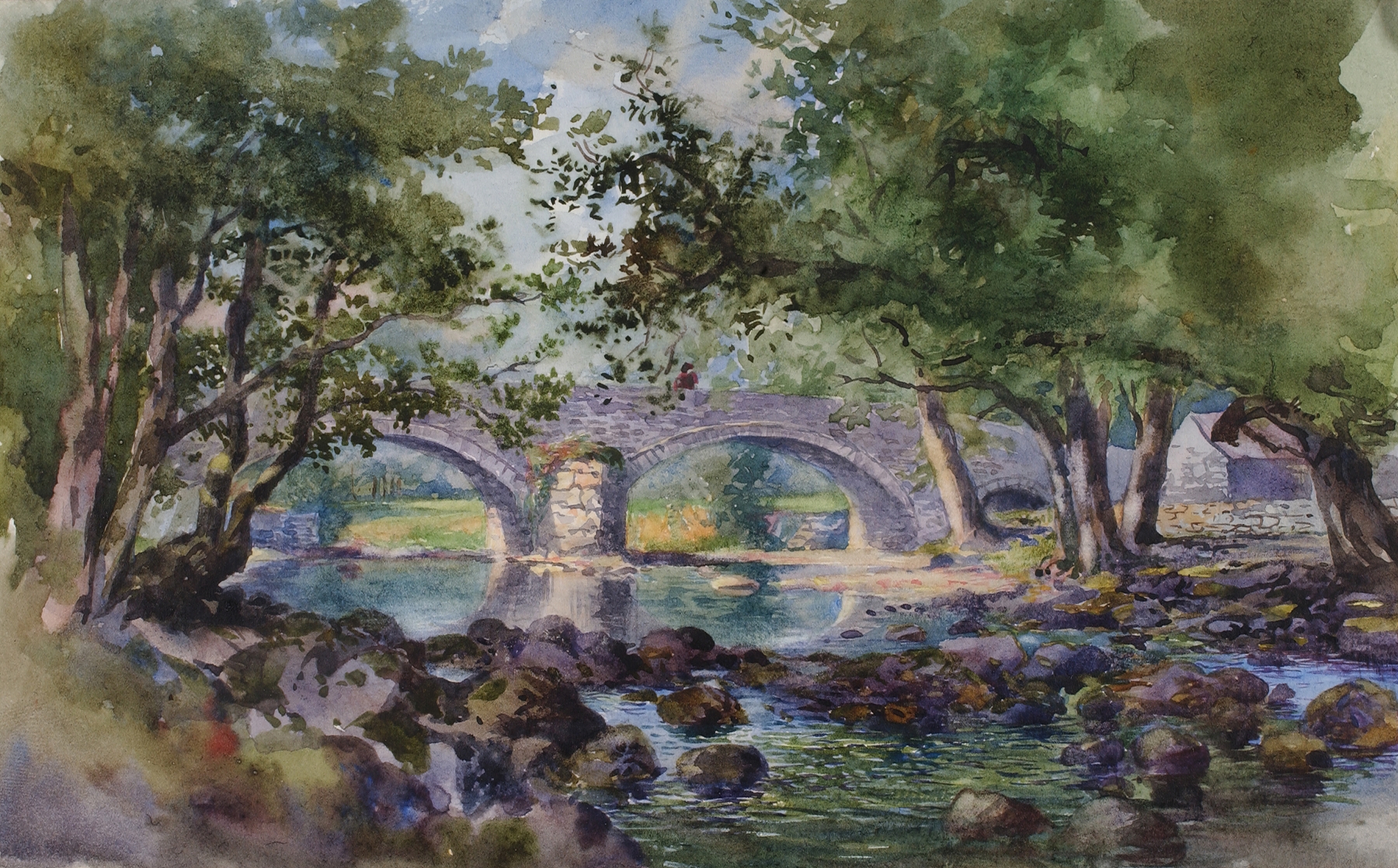 Old Bridge near Bettws-y-Coed by George Elbert Burr, impressionist landscape painting