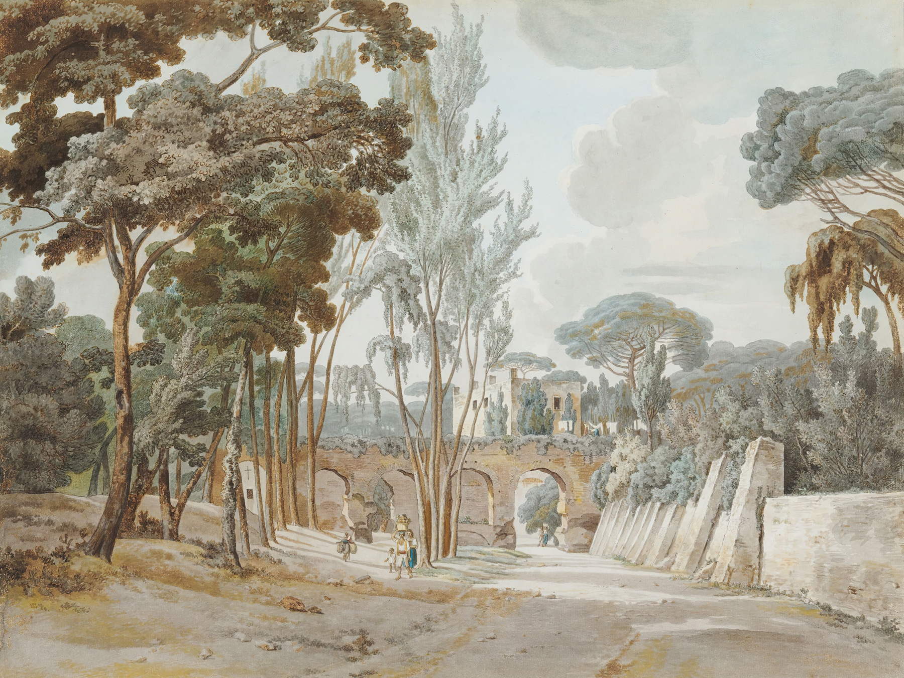 Ancient Aquaducts Near the Capodichino by William Pars, oil painting depicting weathered aqueduct structures