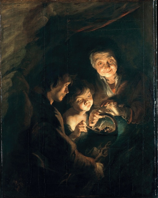 A depiction of an old woman carrying a basket of coal, showcasing Rubens' attention to detail.