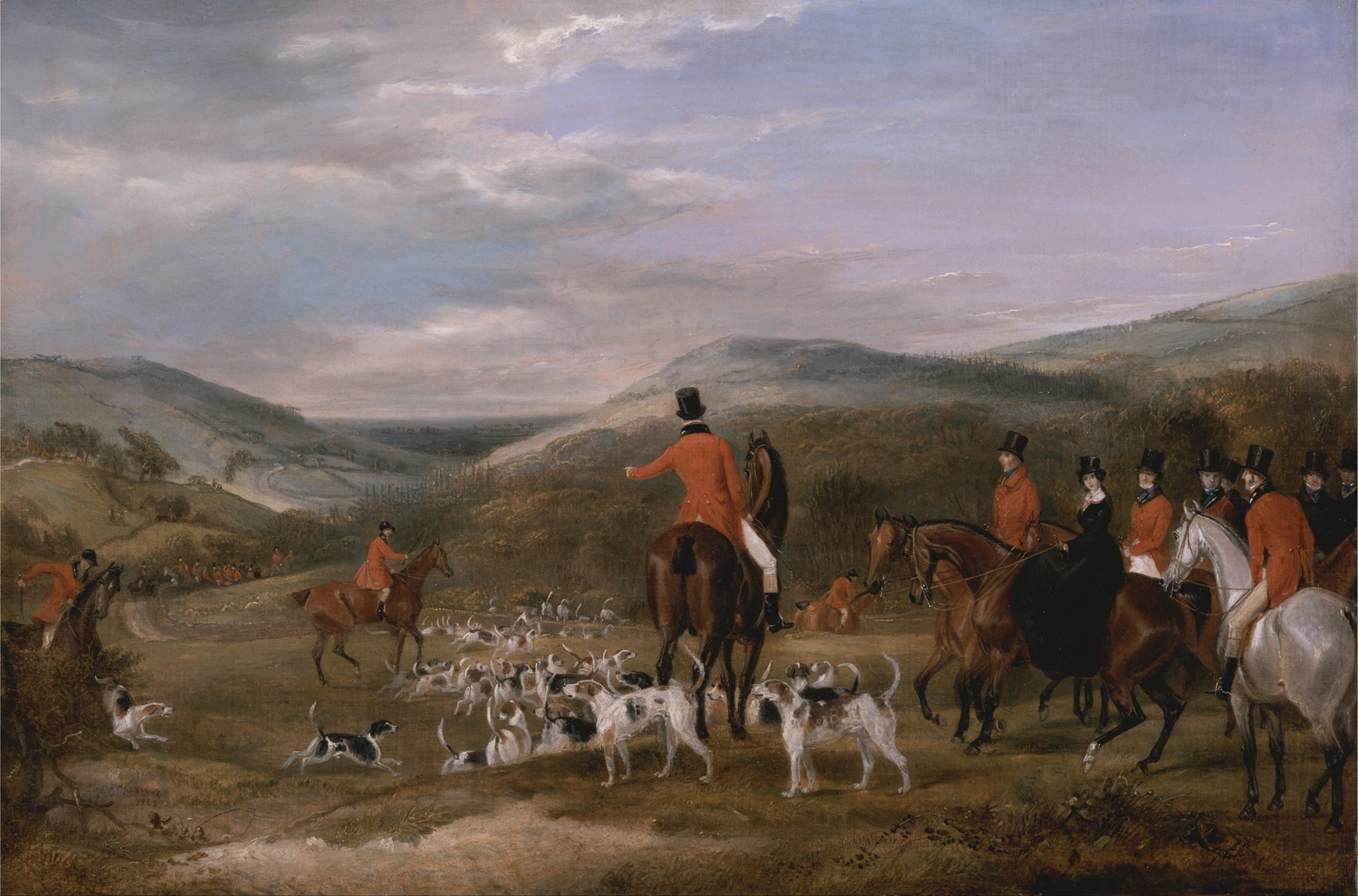 The Berkeley Hunt: 1842 by Francis Calcraft Turner, oil painting depicting horsemen in a vibrant landscape.
