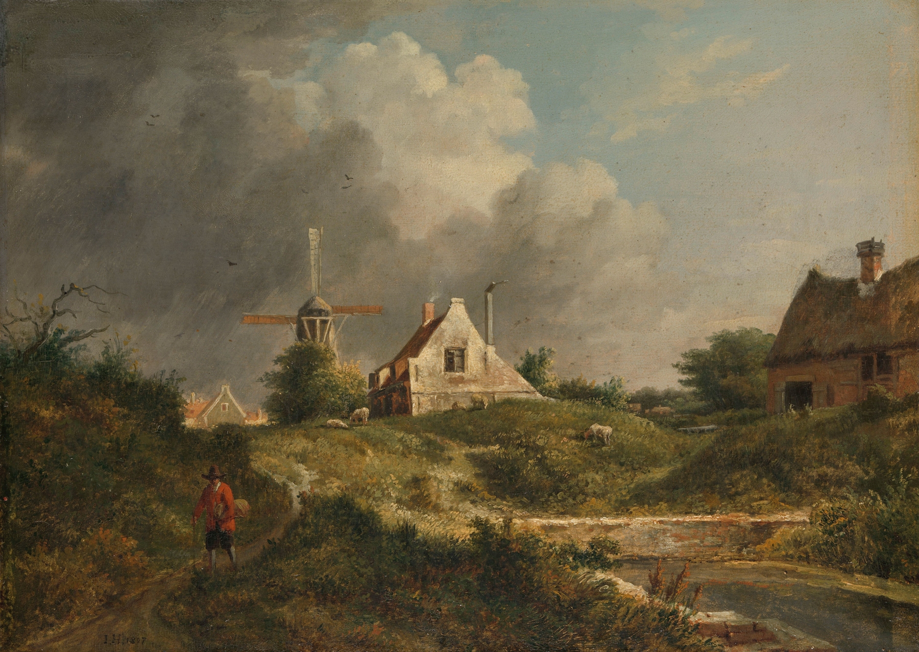 Gezicht aan de vervallen wal te Amsterdam aan de stadszijde tussen de Muiderpoort en de Weesperpoort, by Jan Hulswit, public domain