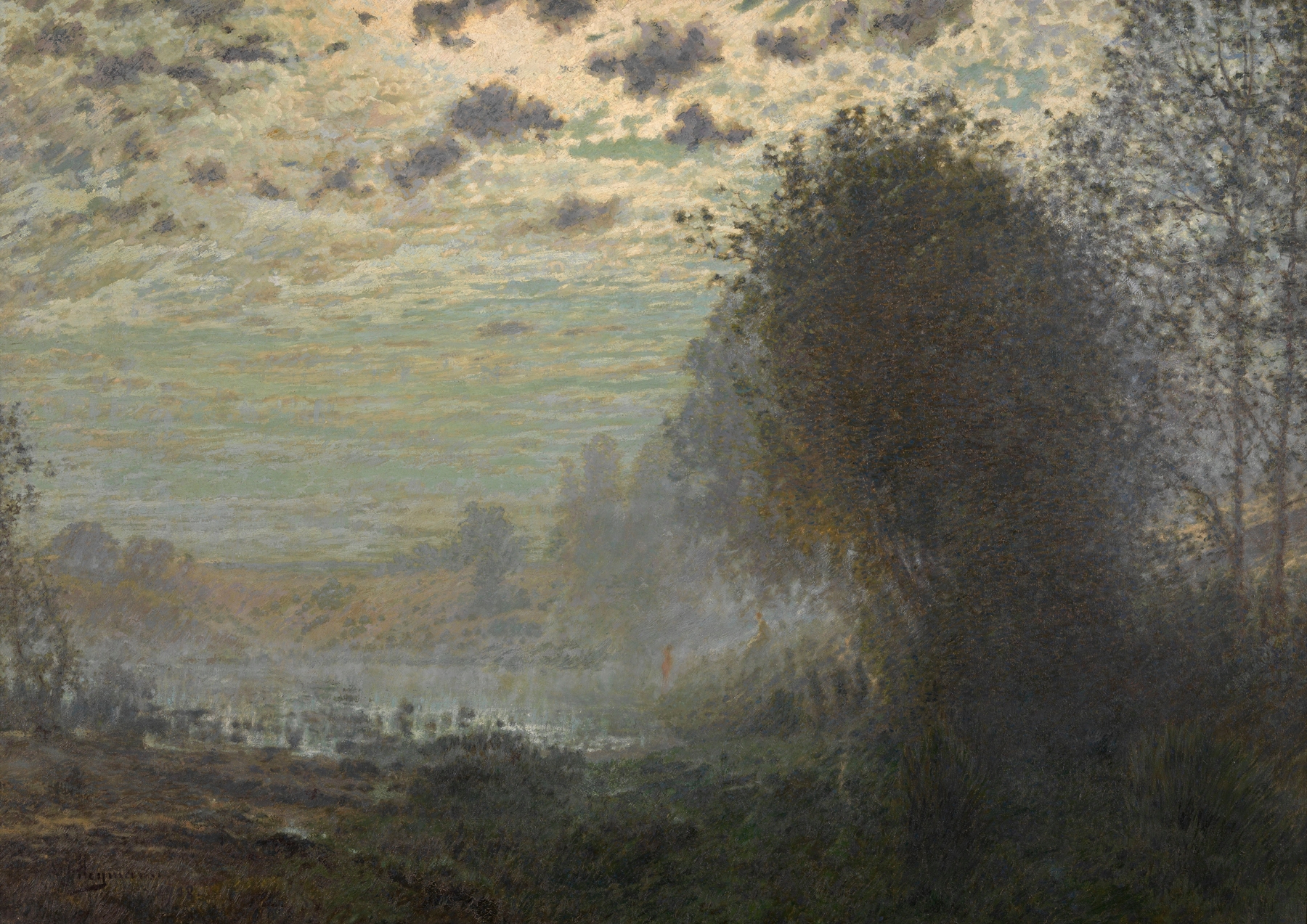 Landscape by Adrien-Joseph Heymans, depicting moonlight filtering through trees.