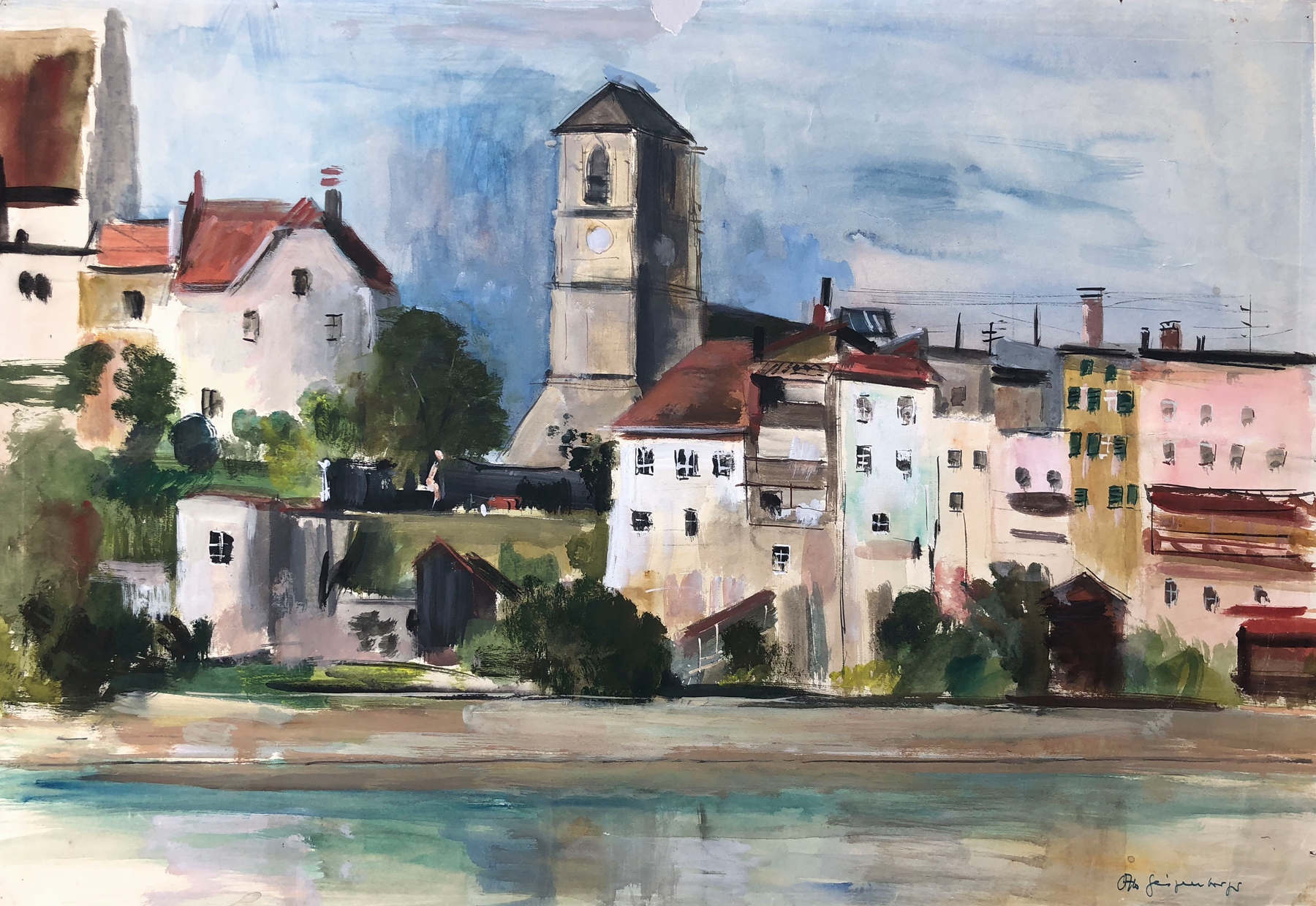 Wasserburg am Inn – Häuserpartie am Inn, by Otto Geigenberger, public domain