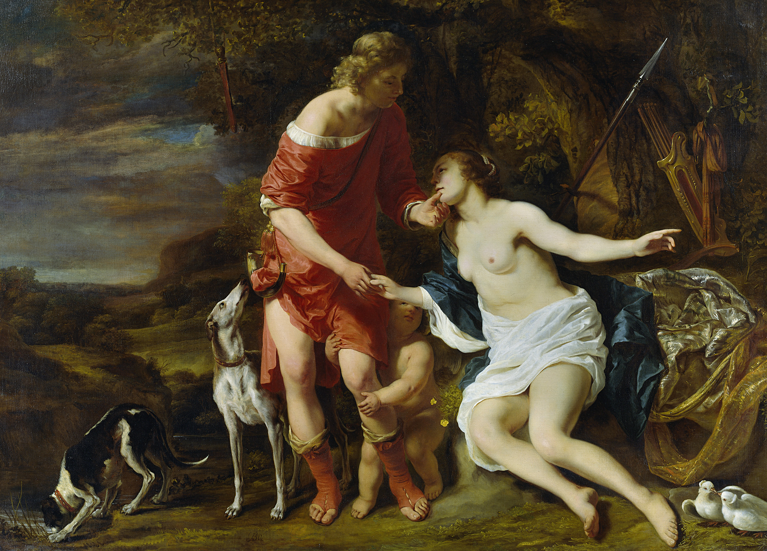 Venus and Adonis, by Ferdinand Bol, public domain