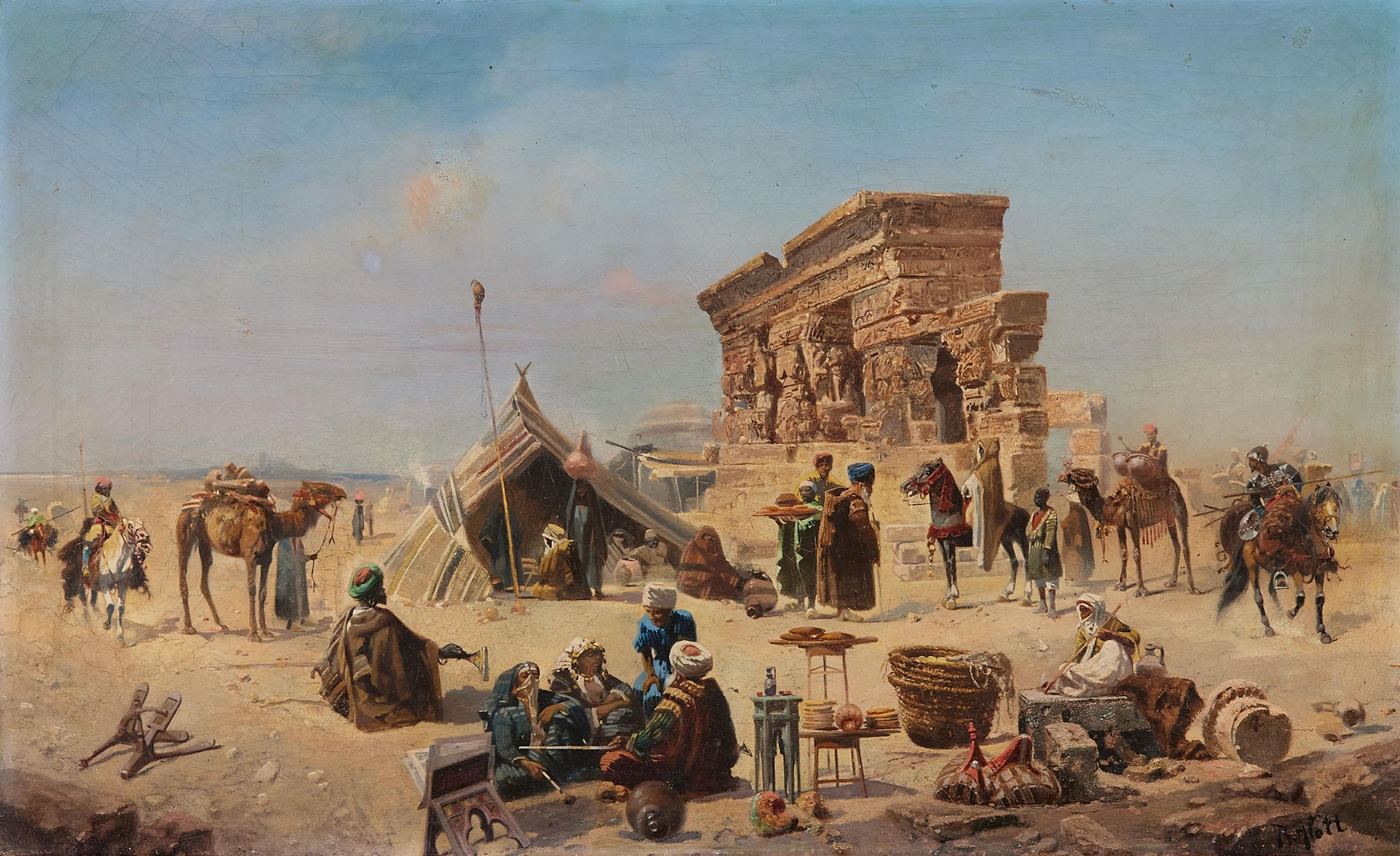 Orientalische Szene by Robert Alott, depicting intricate textiles in rich red and gold.