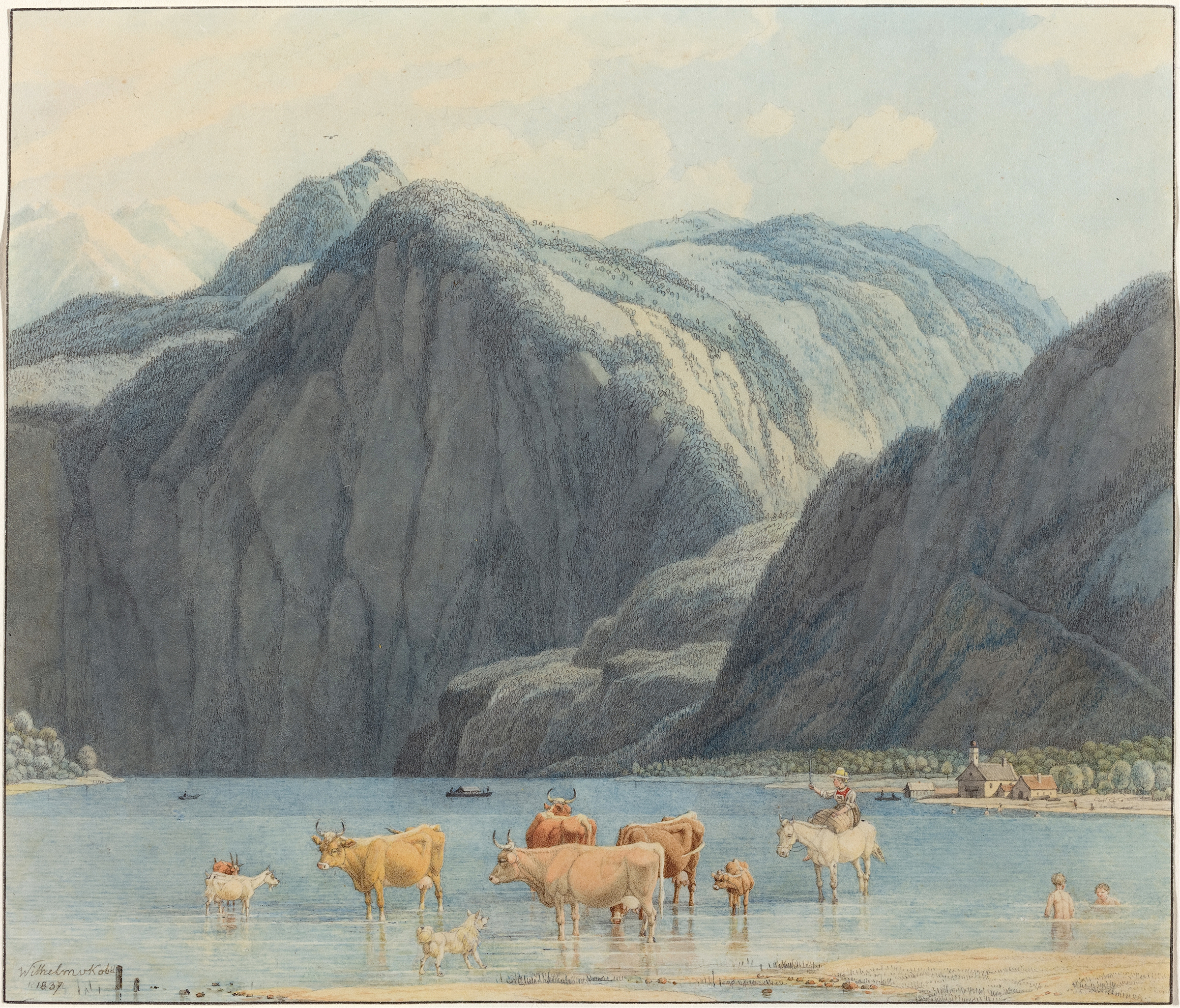 Königsee with the Cliffs of St. Bartholomëe, oil on canvas by Wilhelm von Kobell