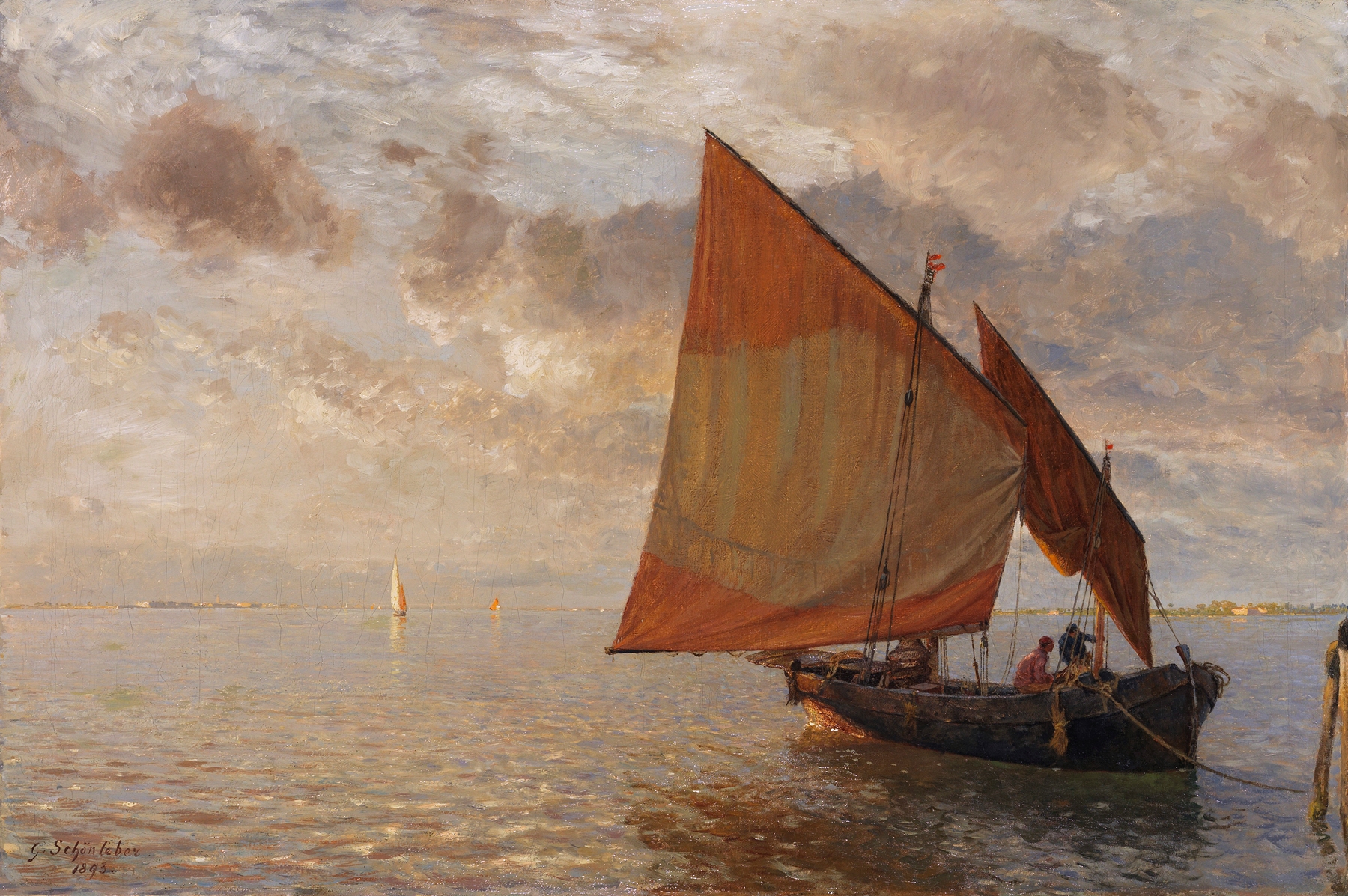 Venezianisches Fischerboot by Gustav Schönleber, oil painting of a fishing boat on water.