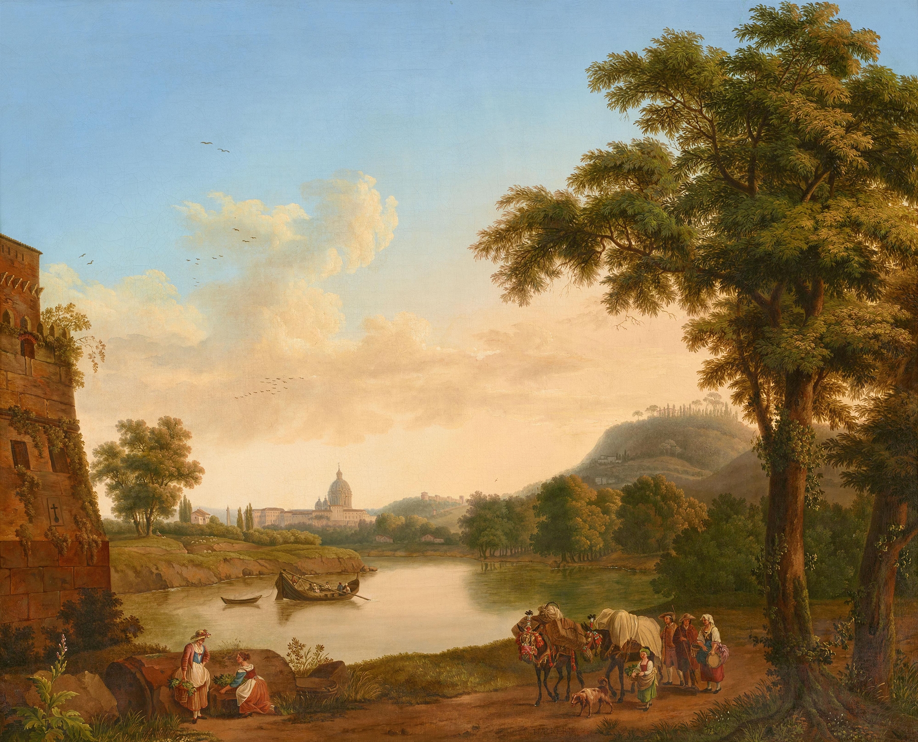 Blick auf den Tiber und St. Peter vom Ponte Milvio, by Jacob Philipp Hackert, public domain