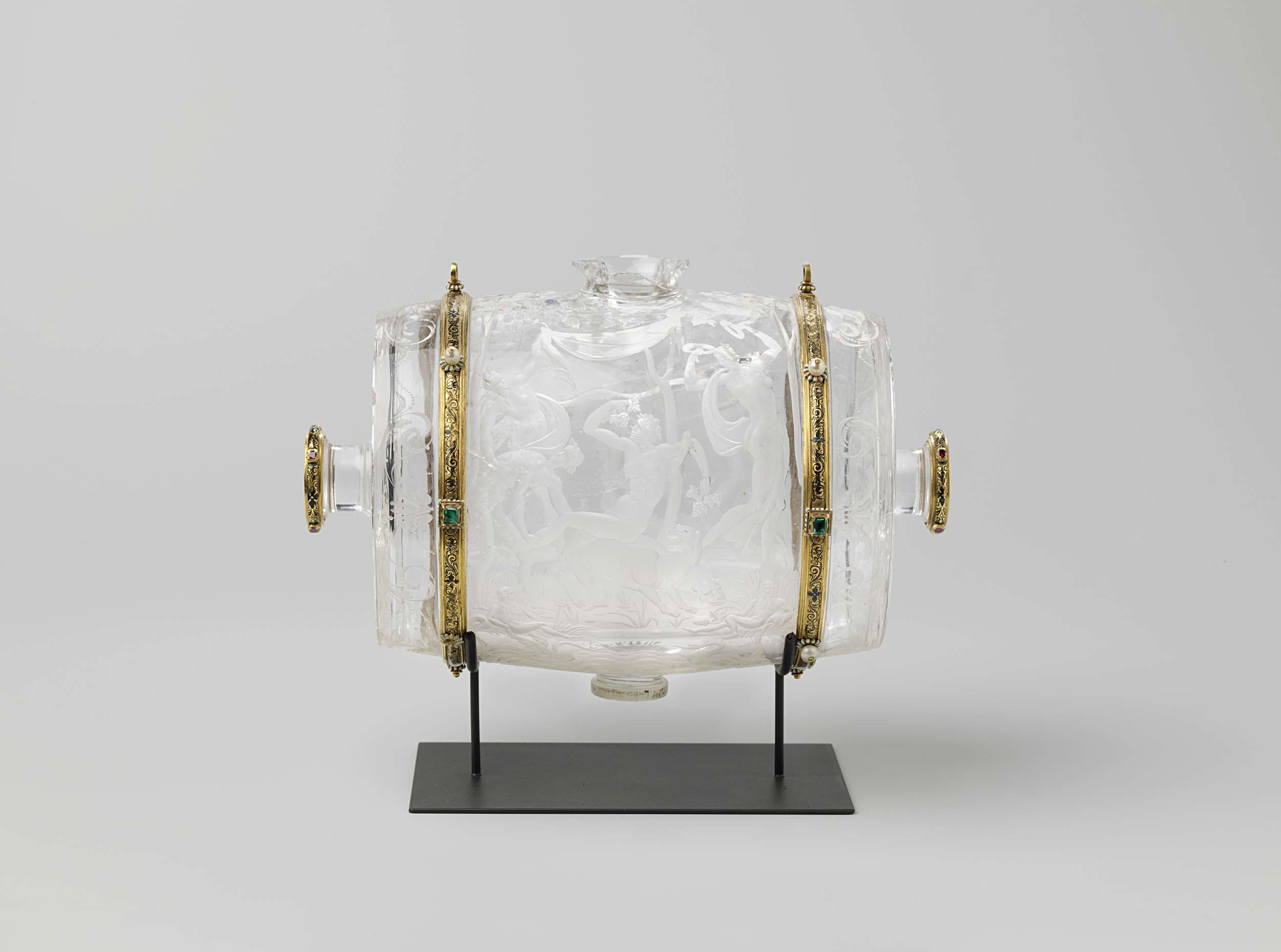 Wine casket, enamel, Unknown Artist, featuring mythological figures and wine flowing from jars