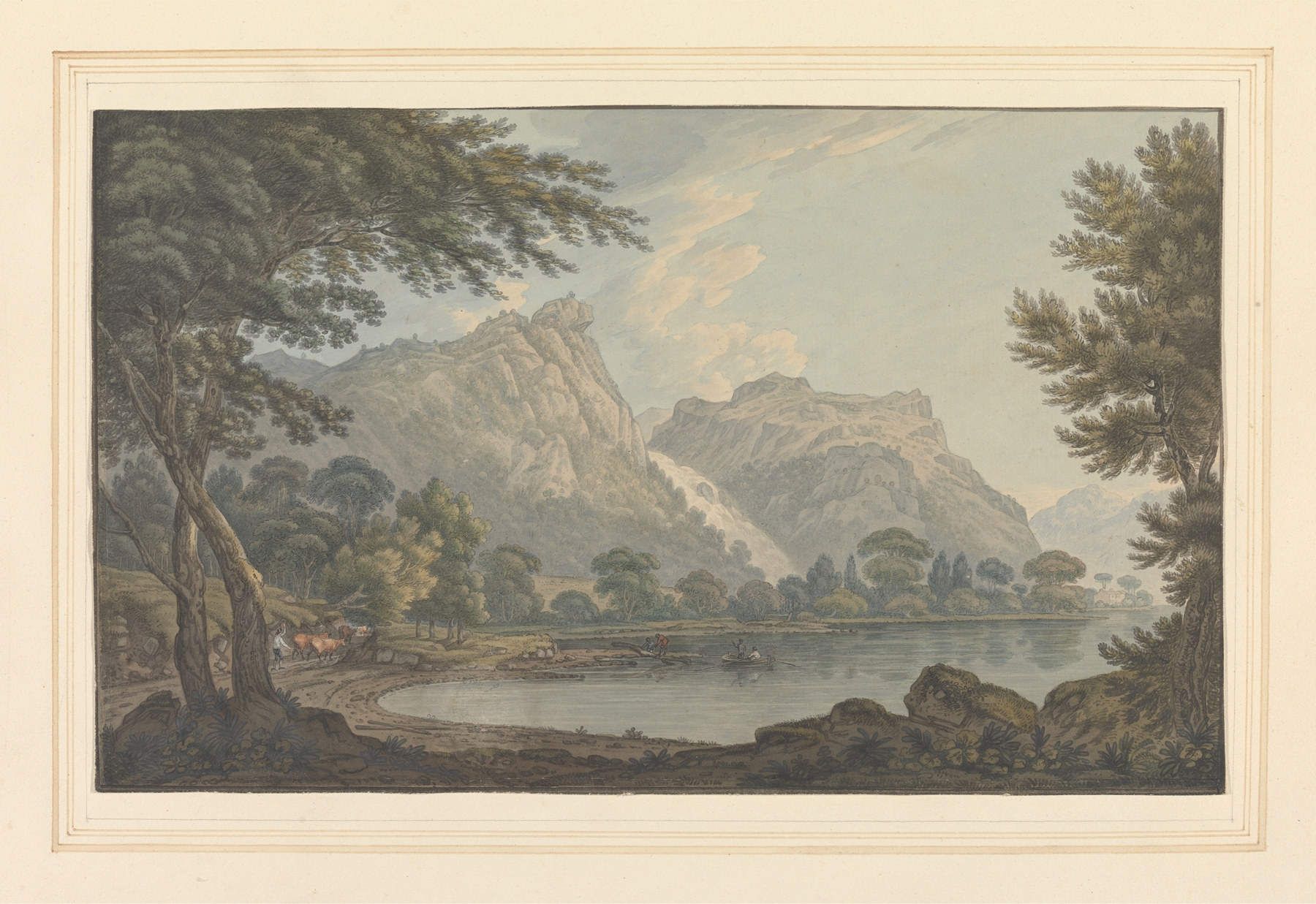 Lodore Falls landscape by Joseph Farington, oil painting
